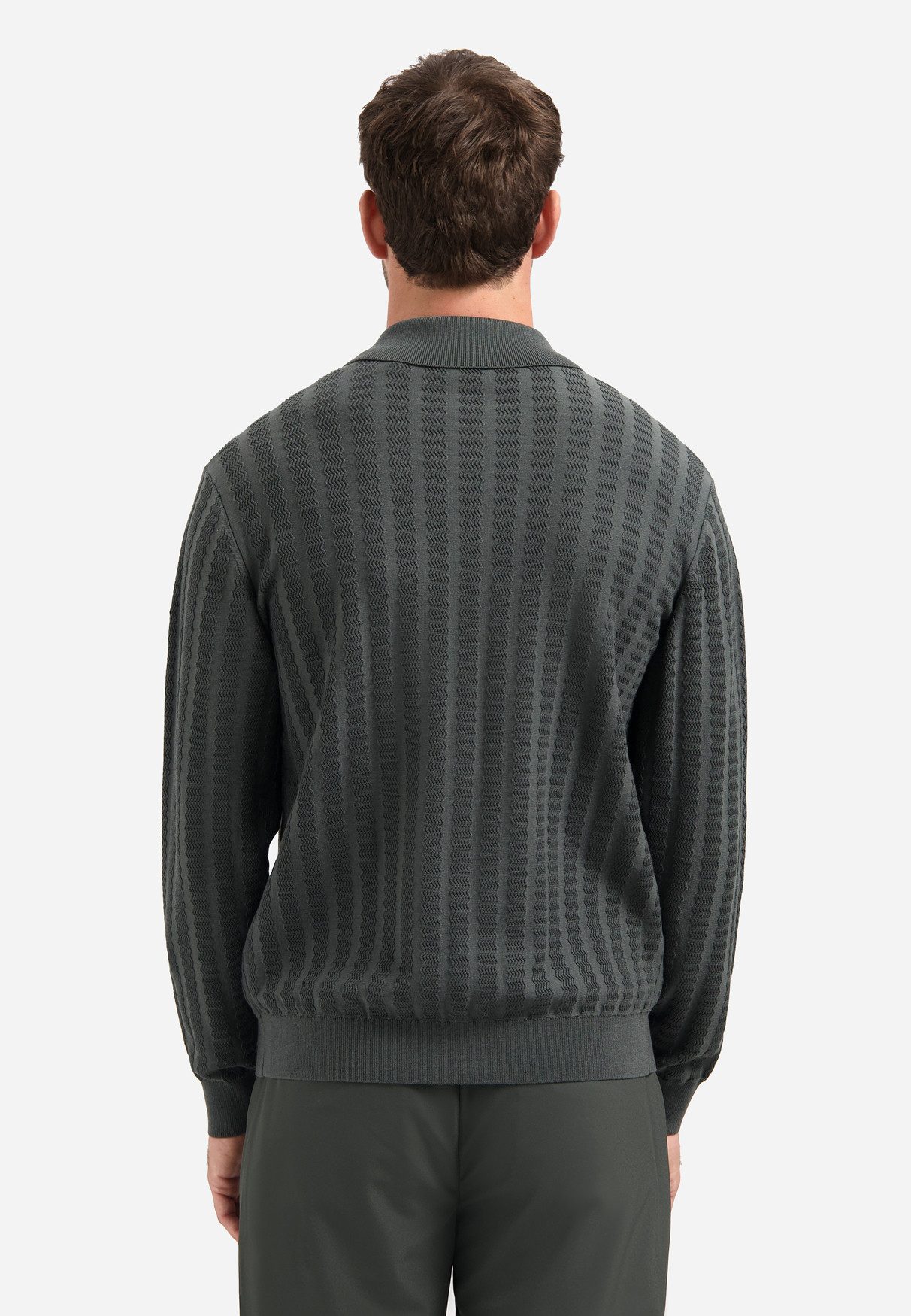 NO EXCESS Strickpullover Cardigan Full Button Polo Jacquard, Dark Steel