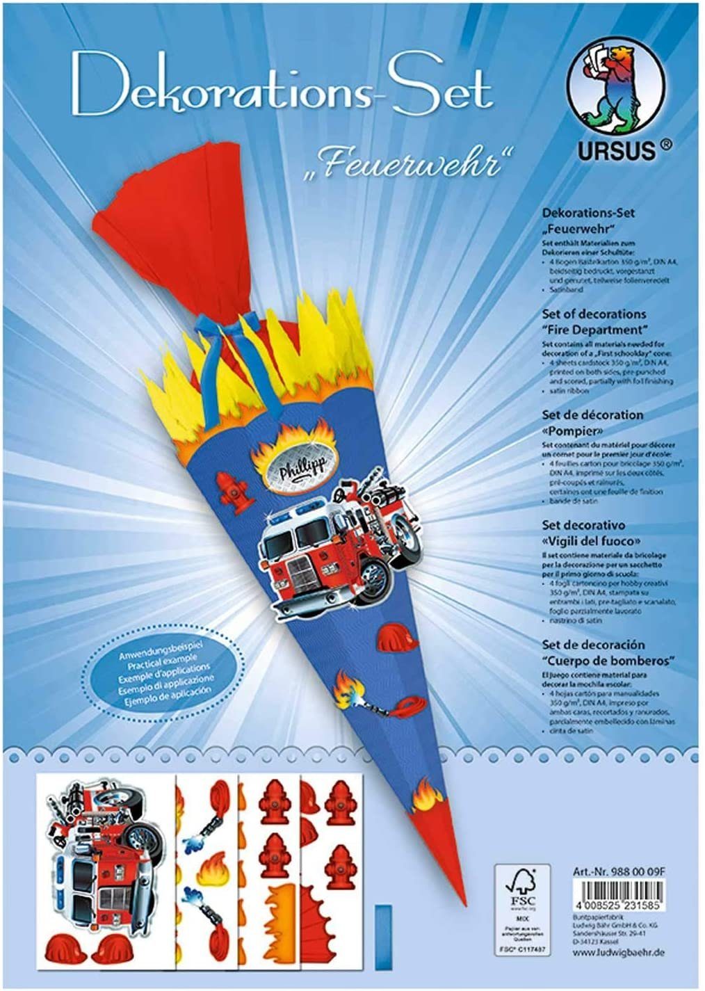Ursus - Ludwig Bähr Schultüte Ursus DEKO-SET für SCHULTÜTE Feuerwehr