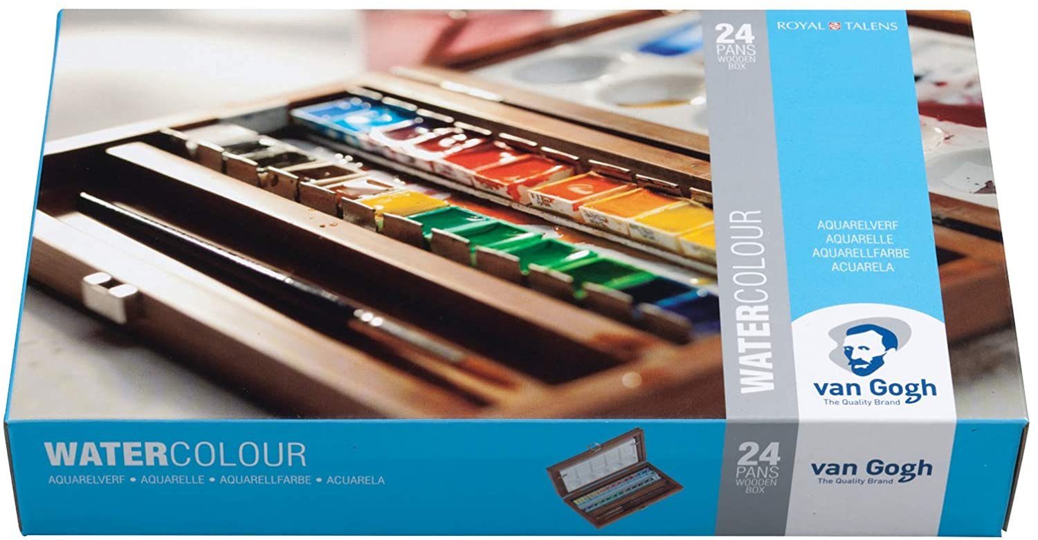 Talens art creation Aquarellfarbe Van Gogh Künstler Aquarellfarben im Holzkasten - Geschenkset, inkl. 2 Pinsel und Mischpalette