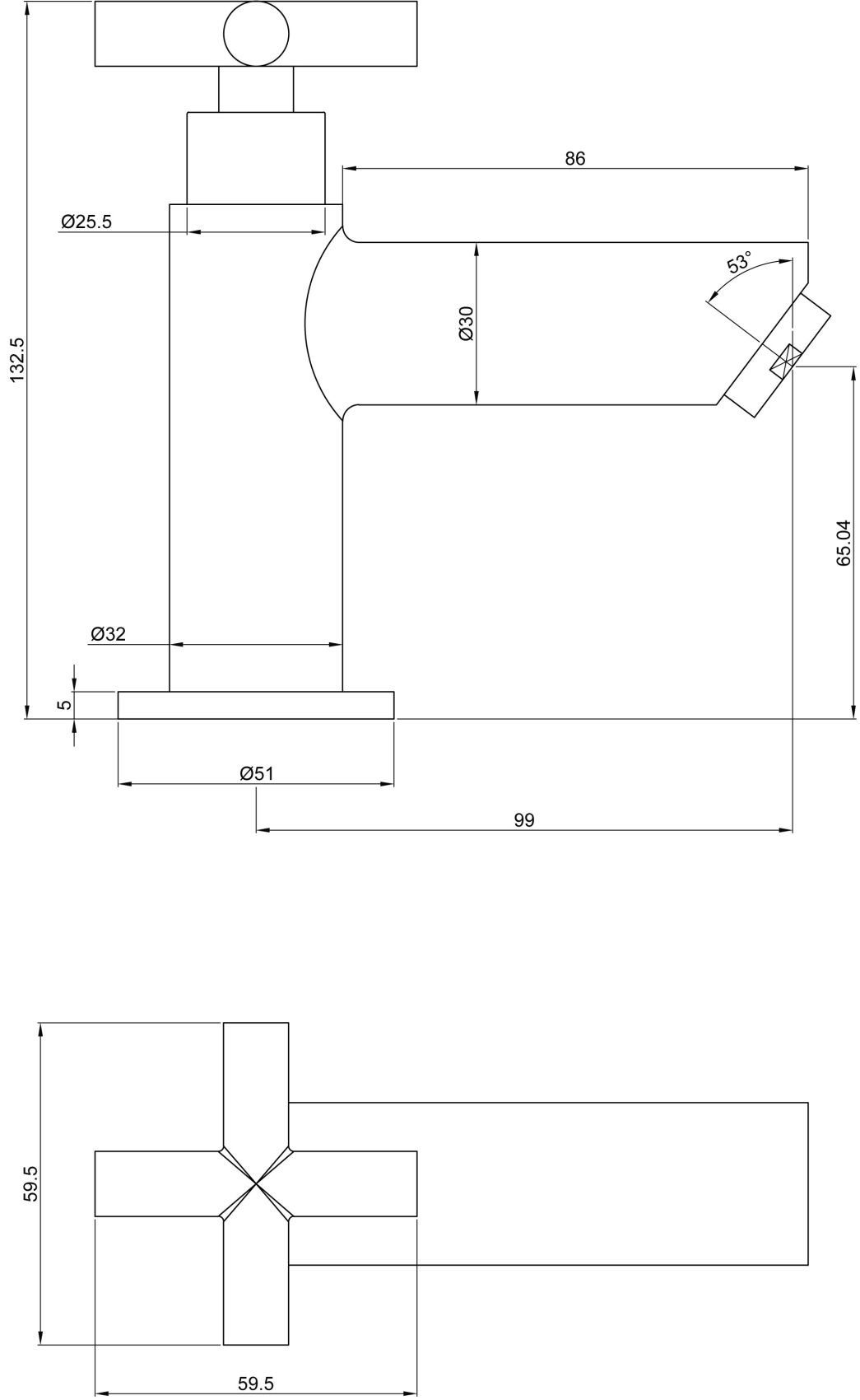 Tuganna Standventil Moscow (XL) Kreuzgriff Kaltwasserarmatur Standventil Bad Gäste WC Armatur, Chrom