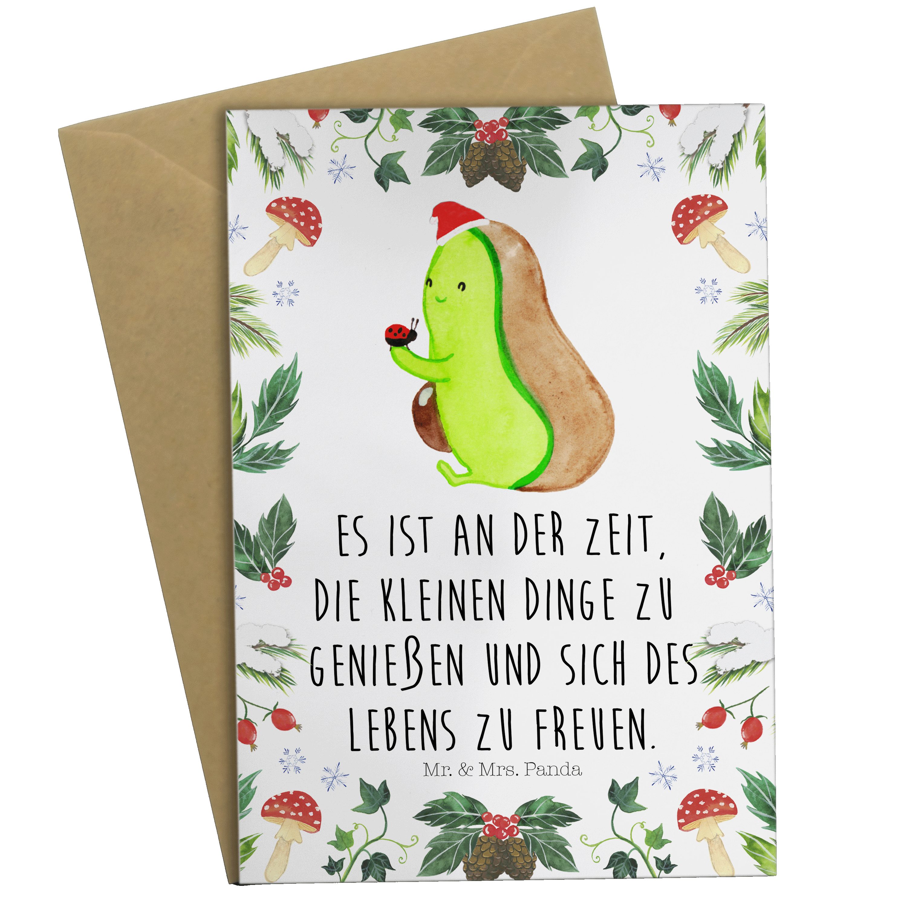 Mr. & Mrs. Panda Grußkarte Avocado kleine Dinge - Weiß - Geschenk, Wintermotiv, Klappkarte, Niko