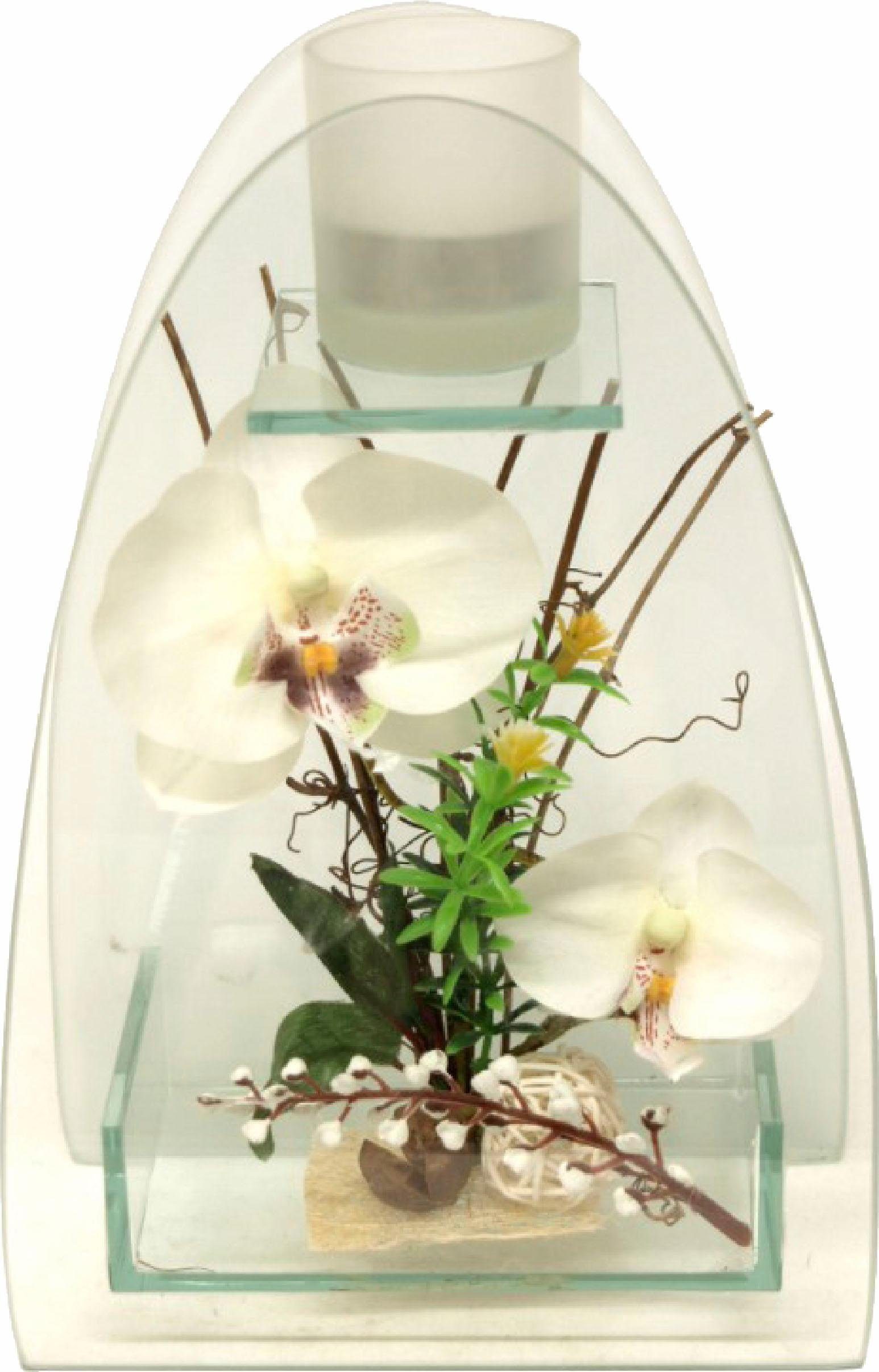 Kunstpflanze Orchidee mit Teelichthalter 23/15 cm Orchidee, I.GE.A., Höhe 23 cm
