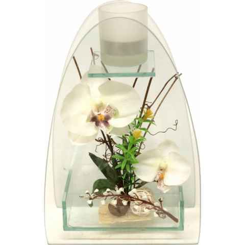 Kunstpflanze Orchidee mit Teelichthalter 23/15 cm Orchidee, I.GE.A., Höhe 23 cm