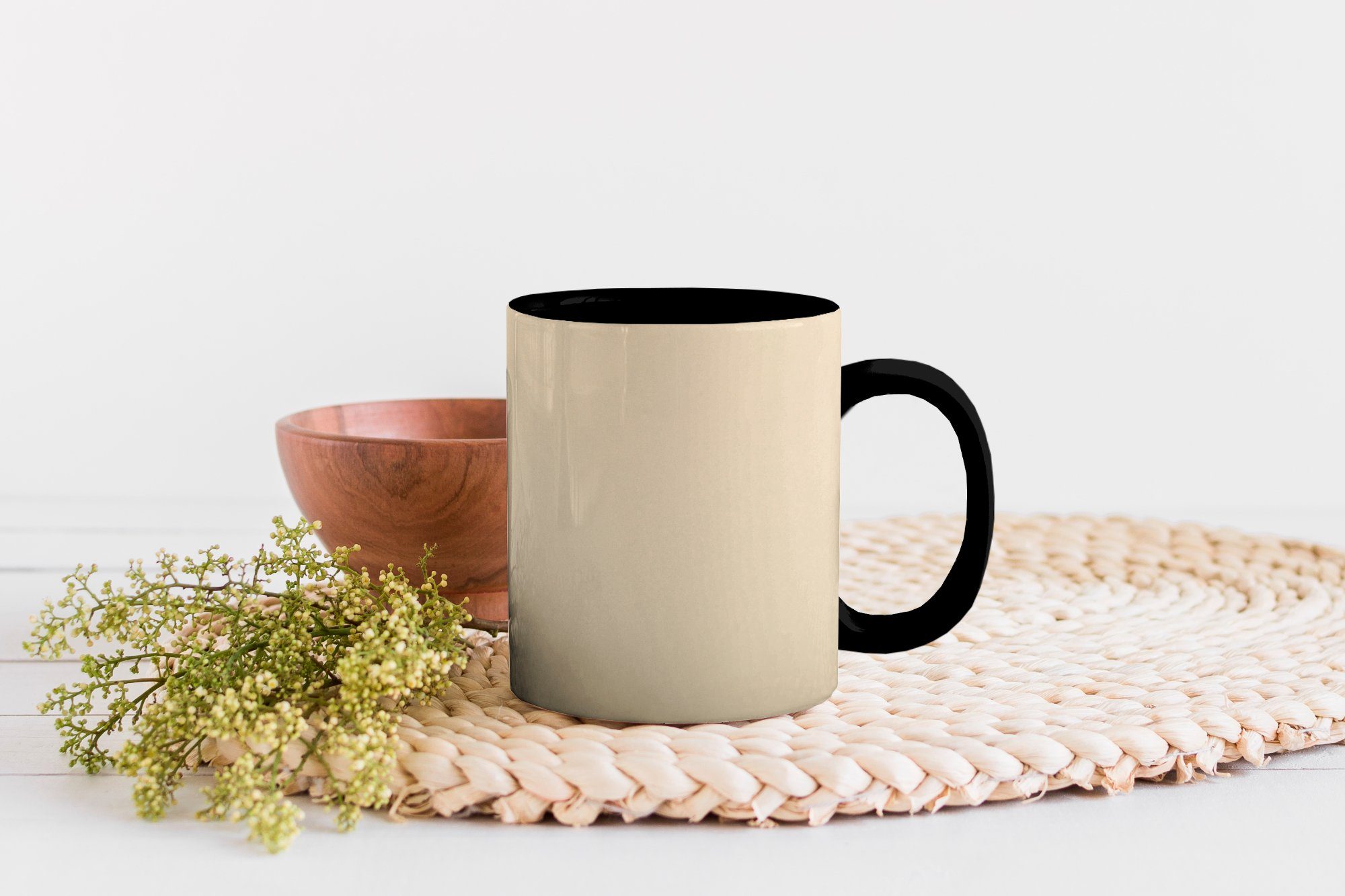 MuchoWow Kaffeetassen, - - Geschenk Beige, Bulldogge Französische Keramik, Farbwechsel, Zaubertasse, Teetasse, Schwarz Tasse