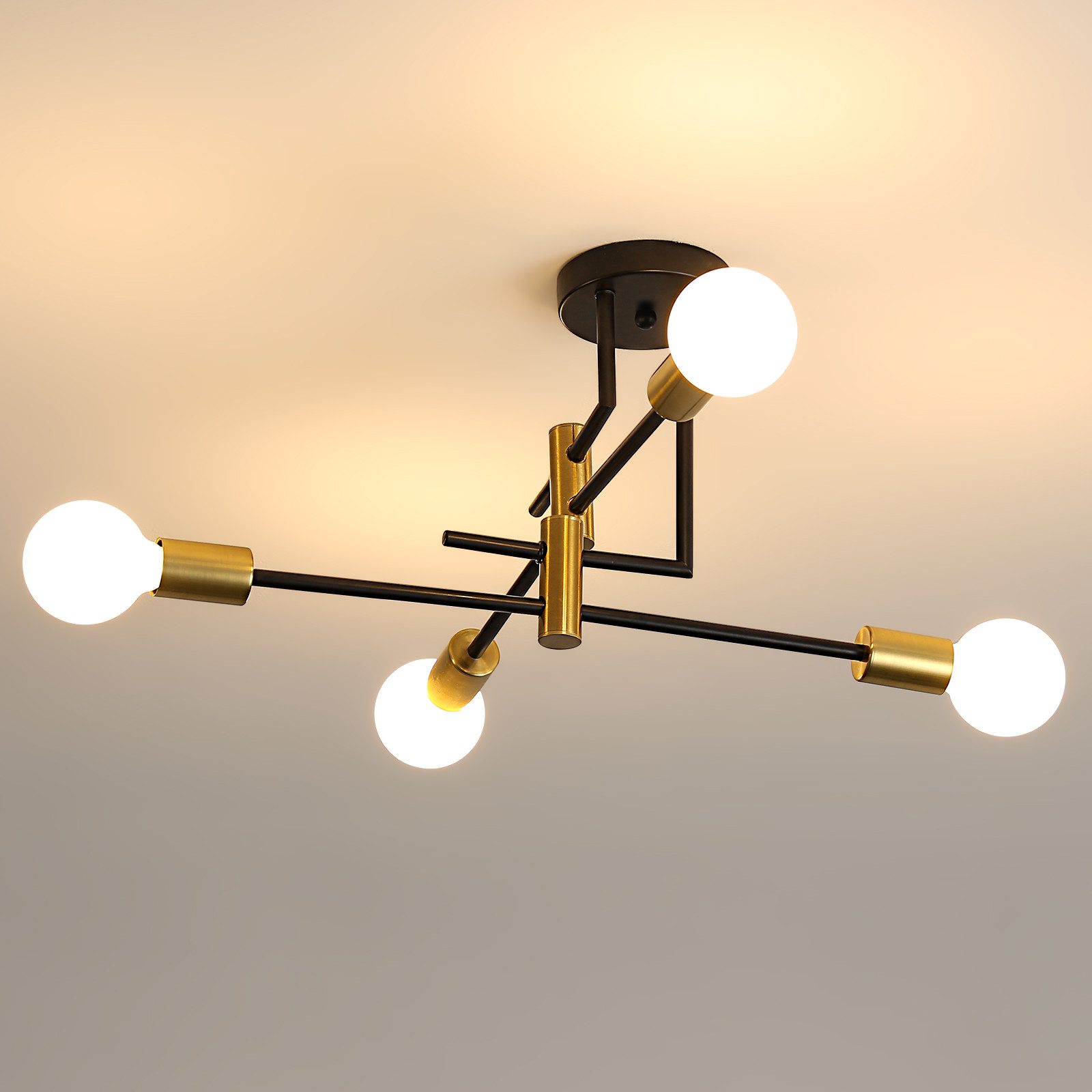 Riserva Deckenleuchte Deckenleuchte E27 4-flammig Schwarz Gold Retro 55 cm