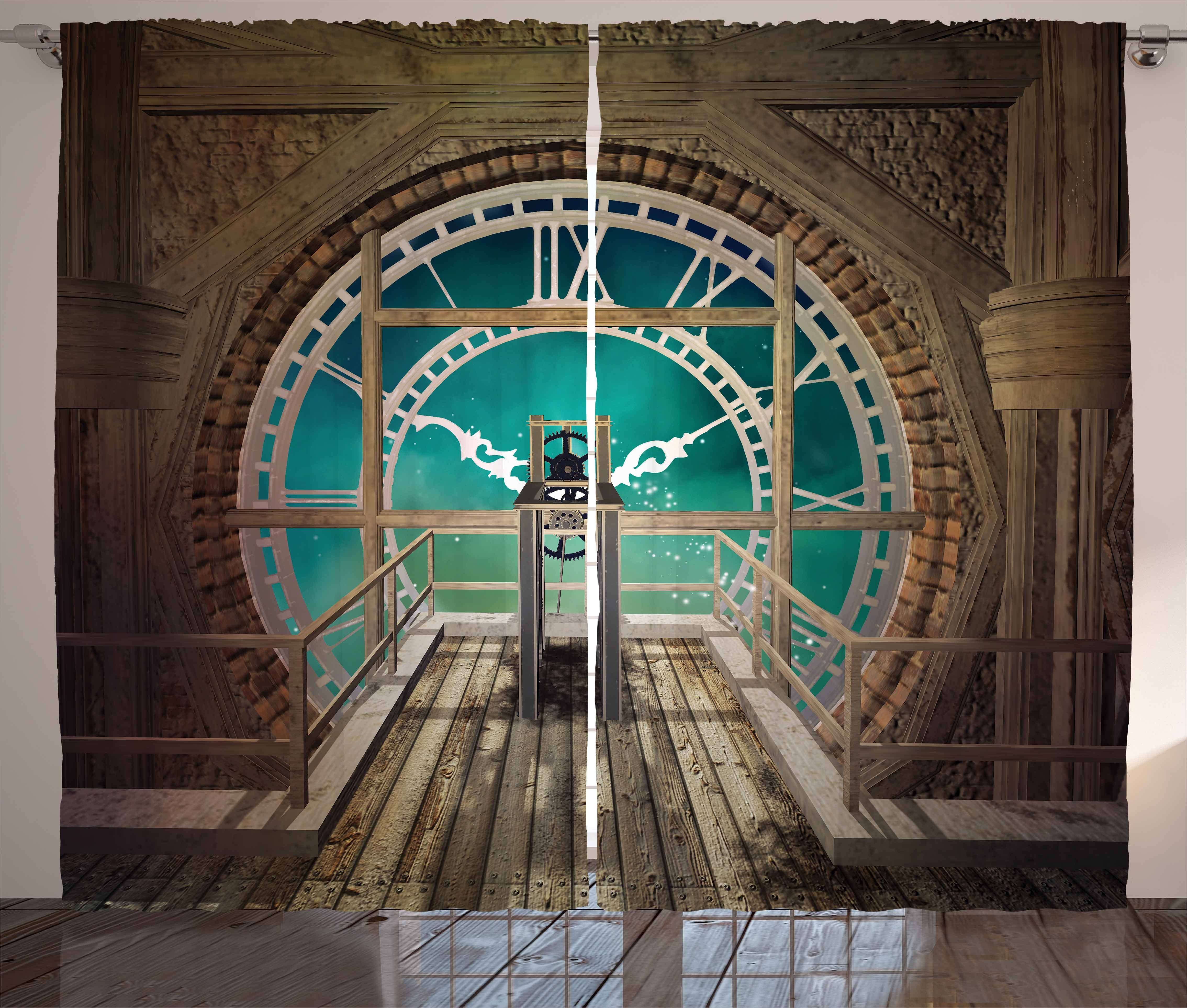 Gardine Schlafzimmer Kräuselband Vorhang Clock und Abakuhaus, Schlaufen Tower Haken, mit Steampunk Fantasy