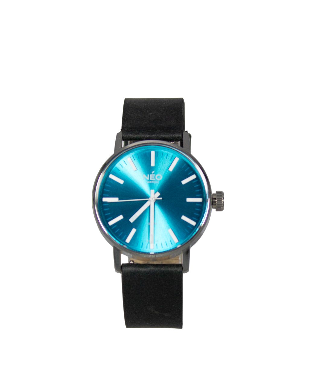 Neo Watch Quarzuhr Damen Edelstahl Lederband Silber Blau N43-008