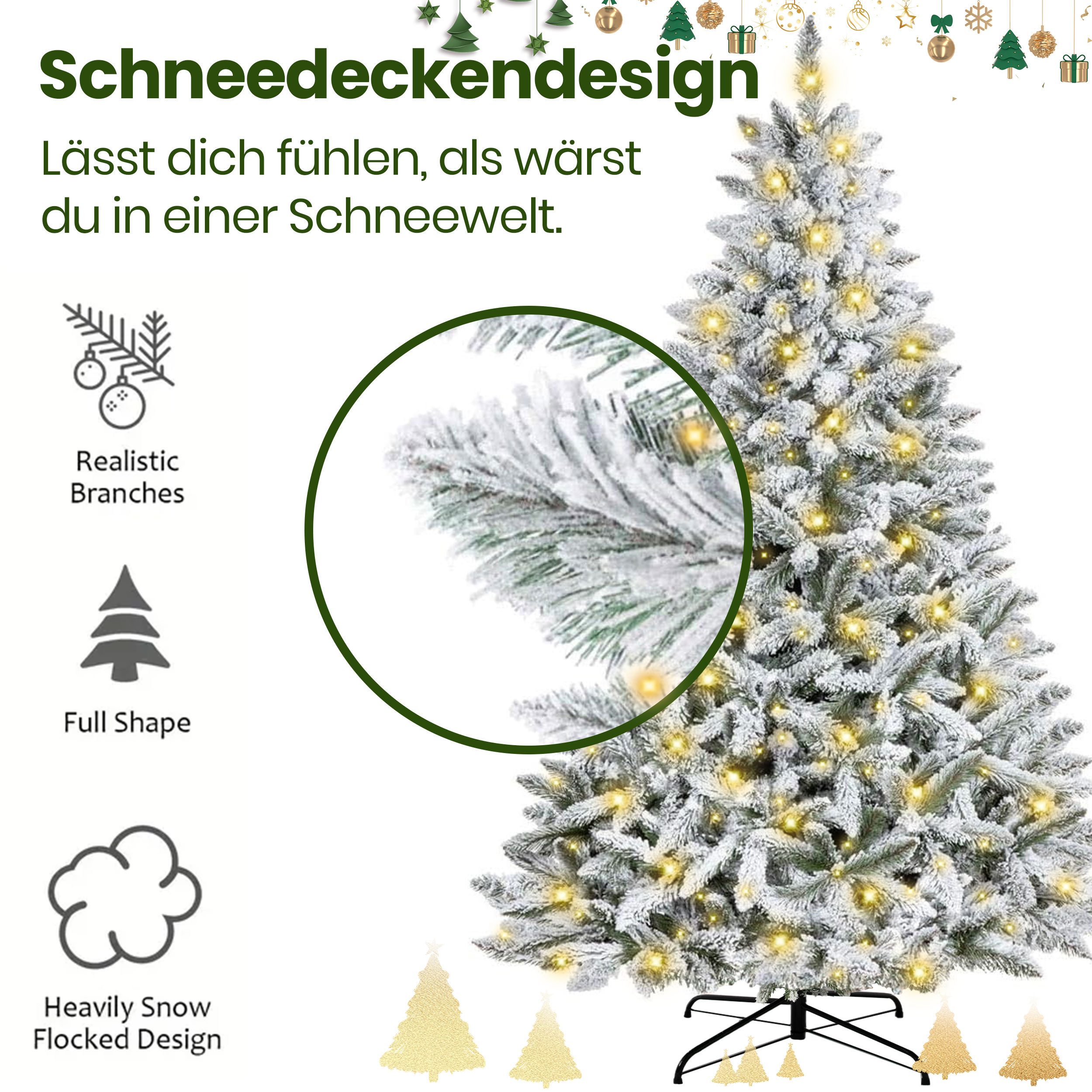 Künstlicher Weihnachtsbaum tannenbaum mit beleuchtung schmuck mit licht deko außen 180/210/235
