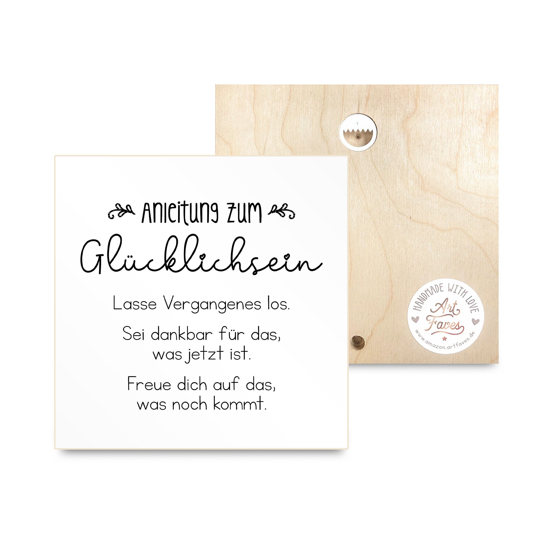 ARTFAVES Holzbild Holzschild mit Spruch - Familie dort wo das Leben beginnt und Liebe, Anleitung zum Glücklichsein, kleines Dankeschön-Geschenk als Deko