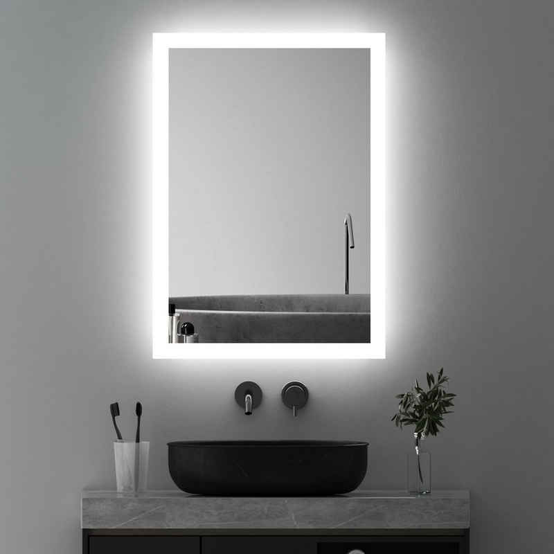 WDWRITTI Badspiegel Badezimmerspiegel Wandspiegel LED mit Beleuchtung Kaltweiß (Spiegel Bad,Lichtspiegel, 60x40/40x60cm), Wandschalter,energiesparender,IP44,2 Montagerichtungen