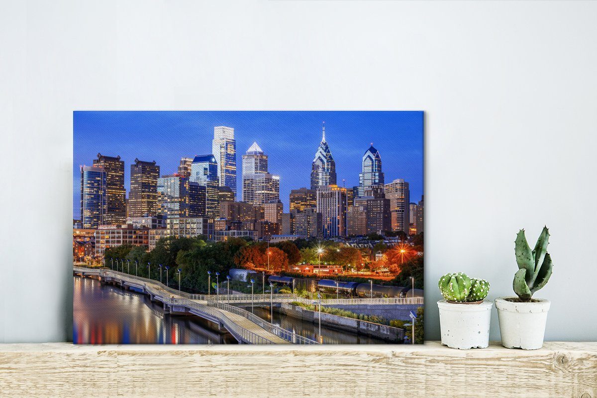 OneMillionCanvasses® Leinwandbild Philadelphia - cm Leinwandbilder, Licht, 30x20 - (1 Wandbild Architektur Aufhängefertig, St), Wanddeko