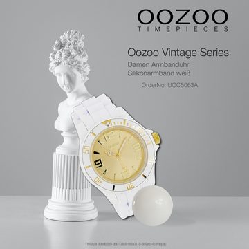 OOZOO Quarzuhr Oozoo Damen Armbanduhr Vintage Series, (Analoguhr), Damenuhr rund, groß (ca. 43mm) Silikonarmband weiß