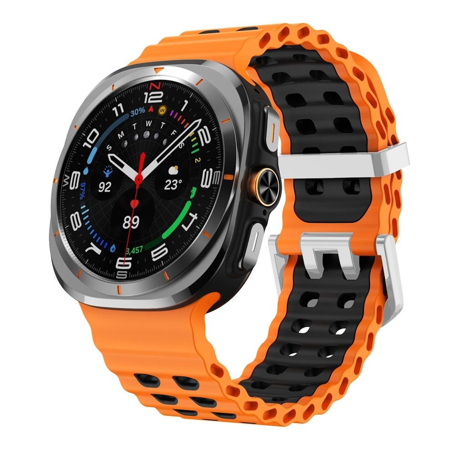 Wigento Smartwatch-Armband Für Samsung Galaxy Watch Ultra / Ultra 2025 Two Color Silikon Armband, Silikon Armband mit Ocean-Design und Silber-Schließe