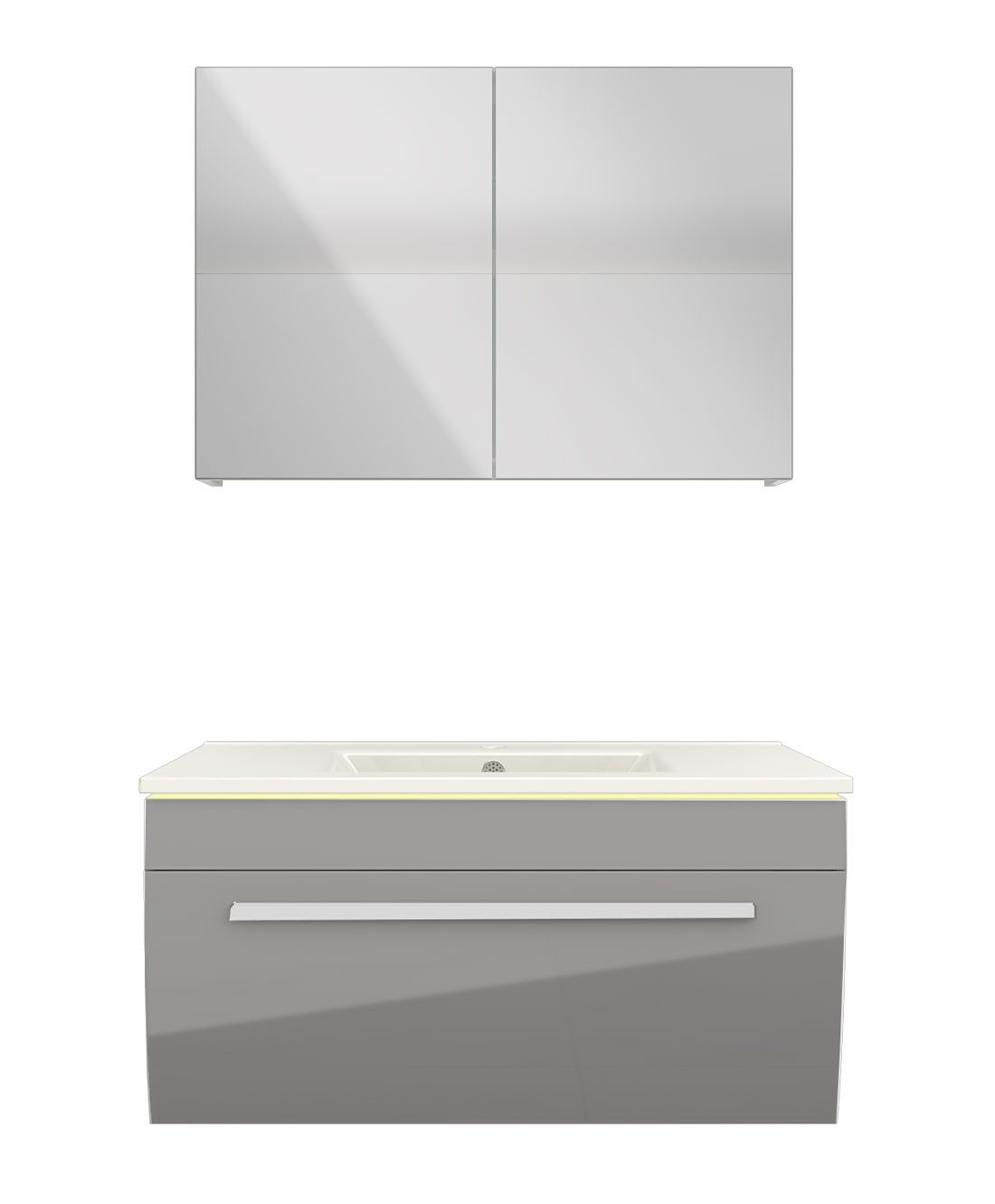 Badmöbel-Set Badmöbel Set Gently 3 V1 Weiß/Grau MDF Waschtisch 80cm