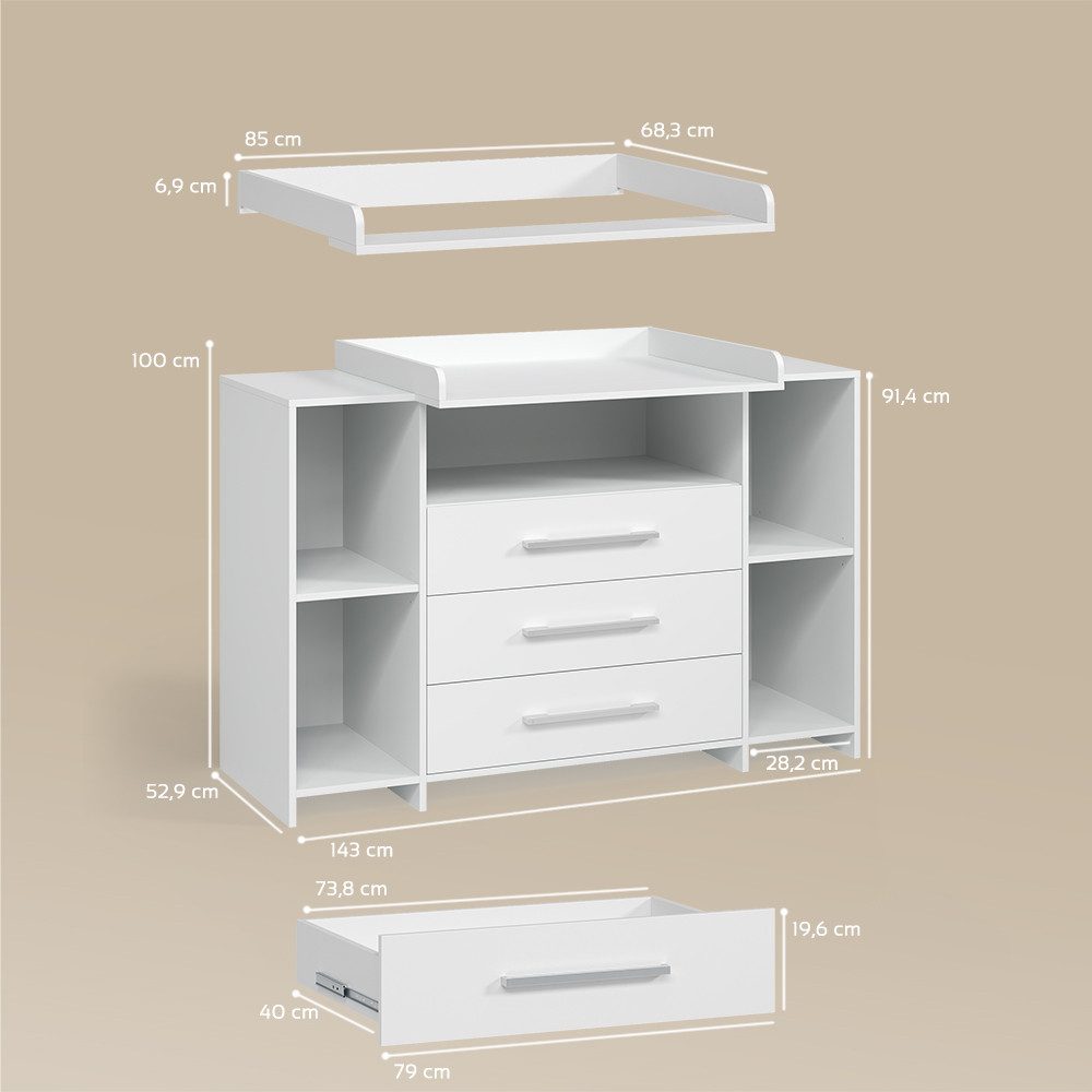 Livinity® Wickelkommode Torino, Weiß/Weiß, XL mit Schubladen