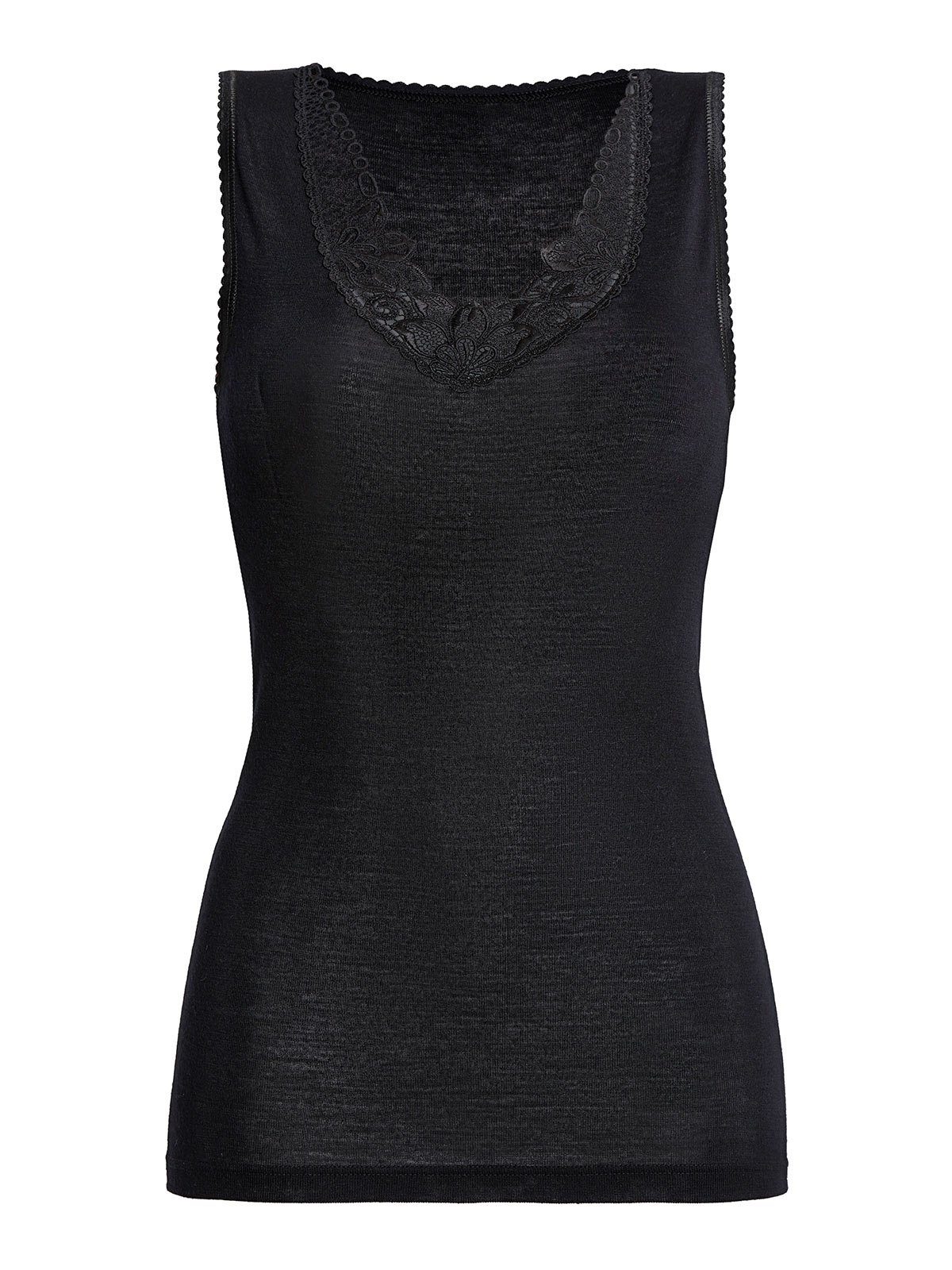 Sangora schwarz Damen Arm Unterhemd (Stück, ohne Wolle Thermounterhemd hohe 1-St) Markenqualität