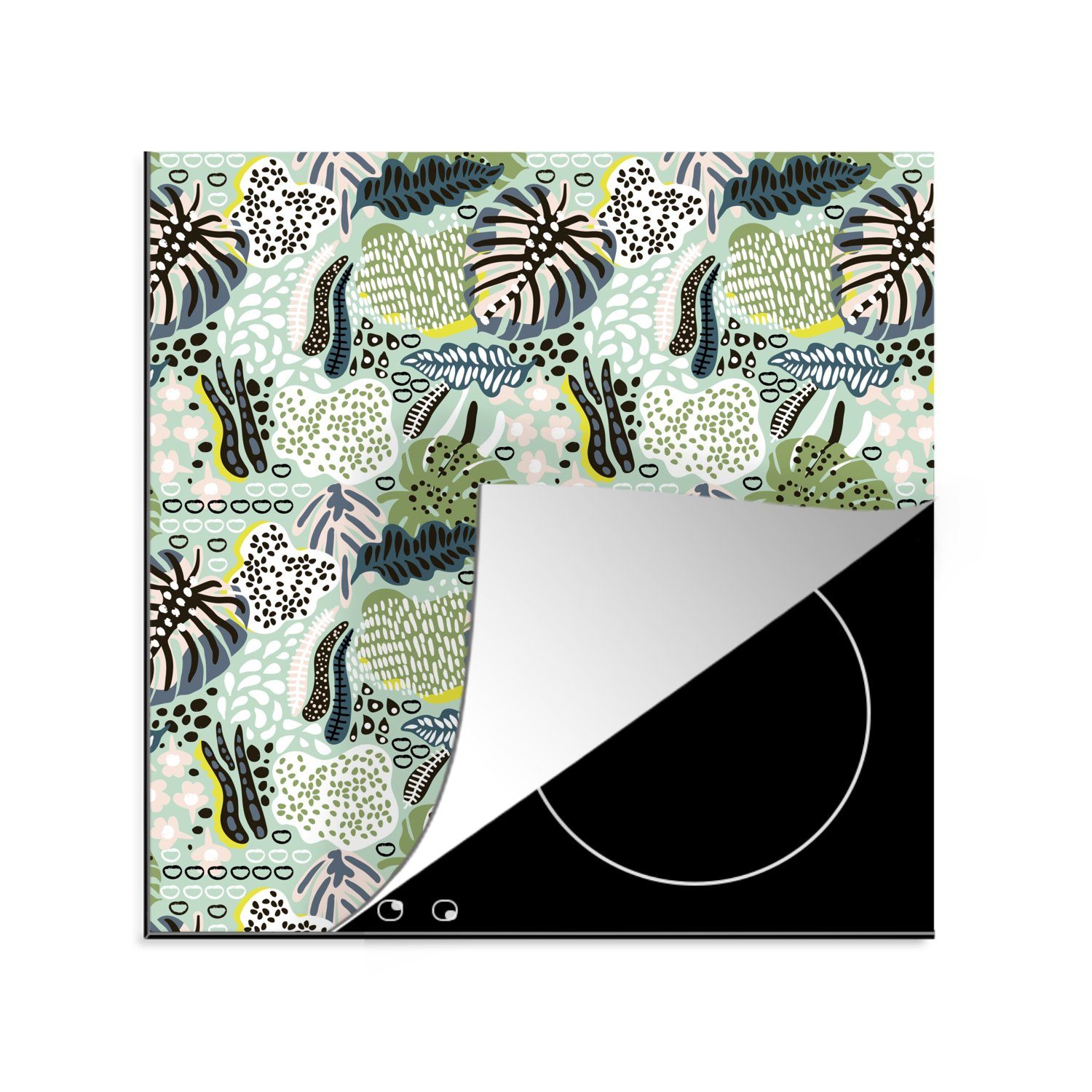 MuchoWow Herdblende-/Abdeckplatte Dschungel - Blätter - Formen, Vinyl, (1 tlg), 78x78 cm, Ceranfeldabdeckung, Arbeitsplatte für küche