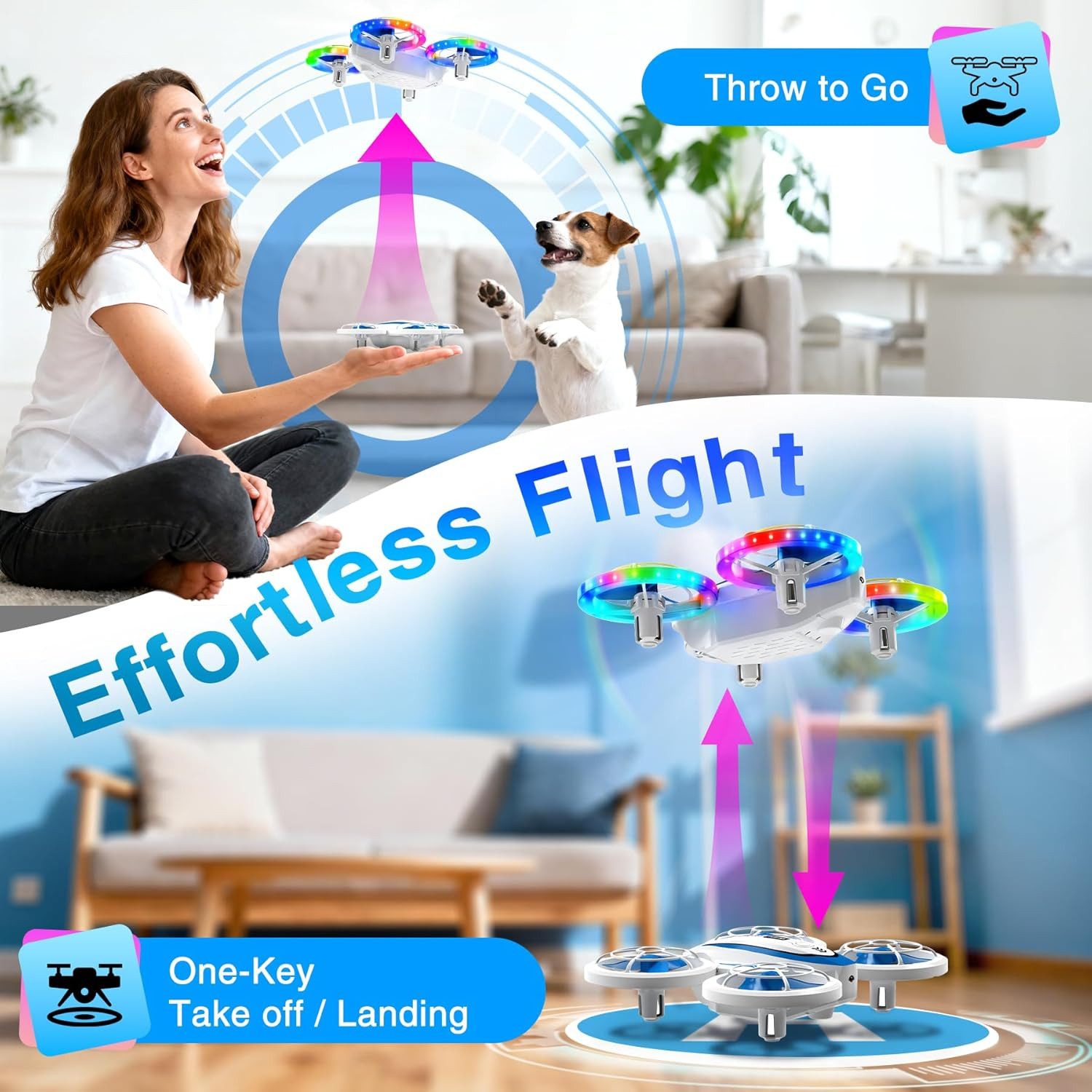 POPOLIC Mini-Drohne für Kinder, ferngesteuerte Drohne mit LED-Leuchten Spielzeug-Drohne (2 Geschwindigkeitsmodi, 3 Batterien, 3D-Flip-Headless-Modus-Spielzeug,  – Bild 5 von 5