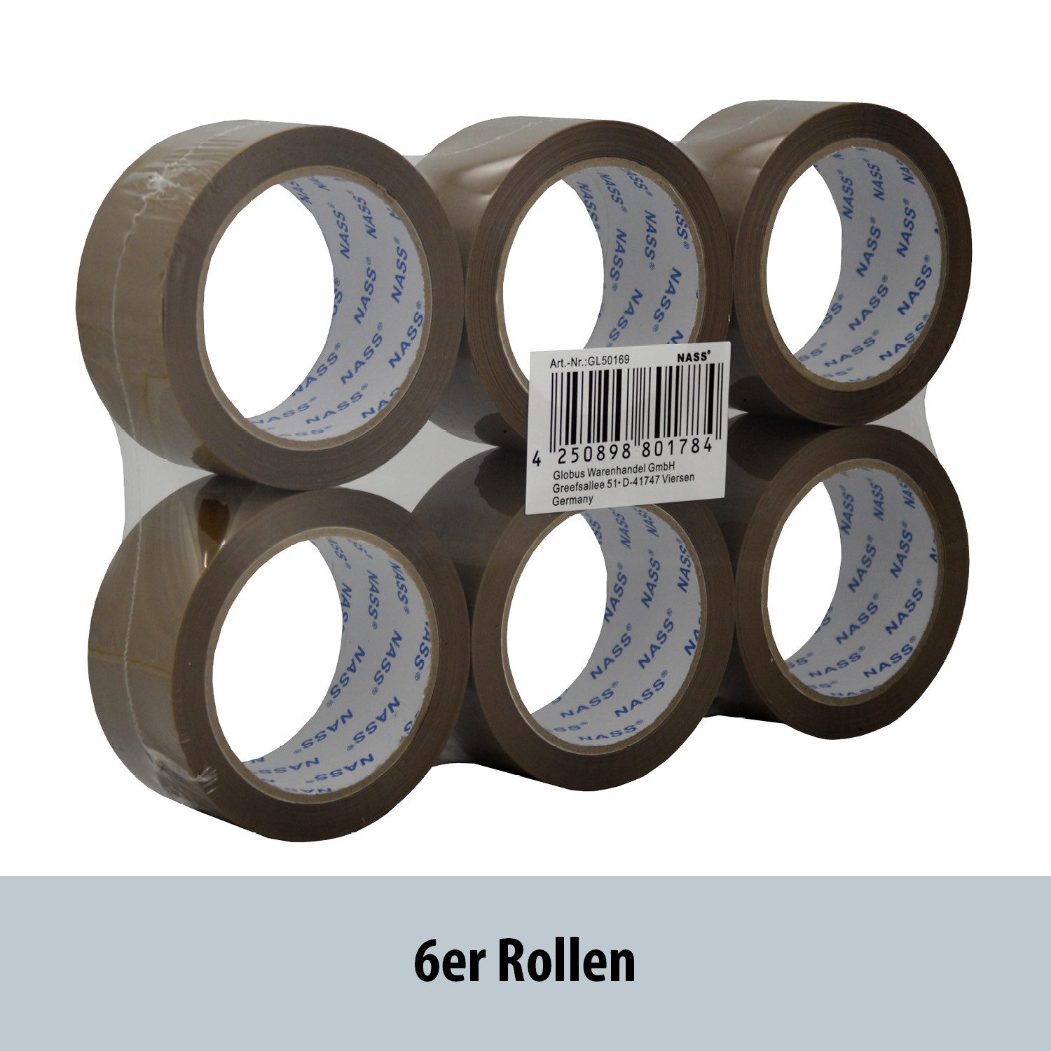 Nass Klebeband Packband Paketklebeband Klebeband braun 6 Rollen (6-St)