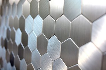 Mosani Aluminium Metall Wandfliese 10 Stk. selbstklebende Mosaikfliesen Wandpaneele Fliesenaufkleber, Silber, Set, 10-teilig, 0,81 m², Spritzwasserbereich geeignet, Küchenrückwand Spritzschutz