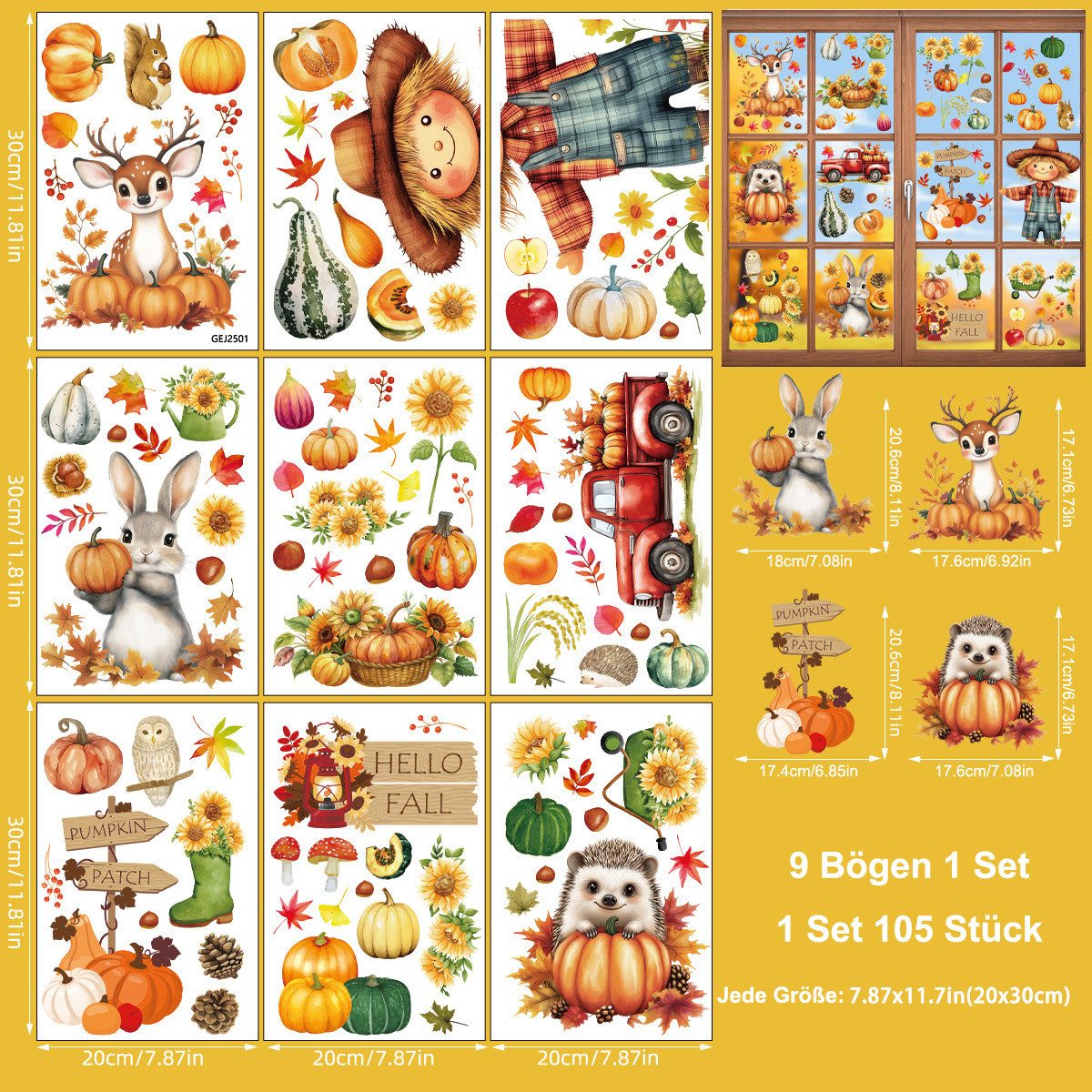 Coonoor Fensterbild Fensteraufkleber Herbstdeko mit Kürbis & Ahornblatt, se günstig online kaufen