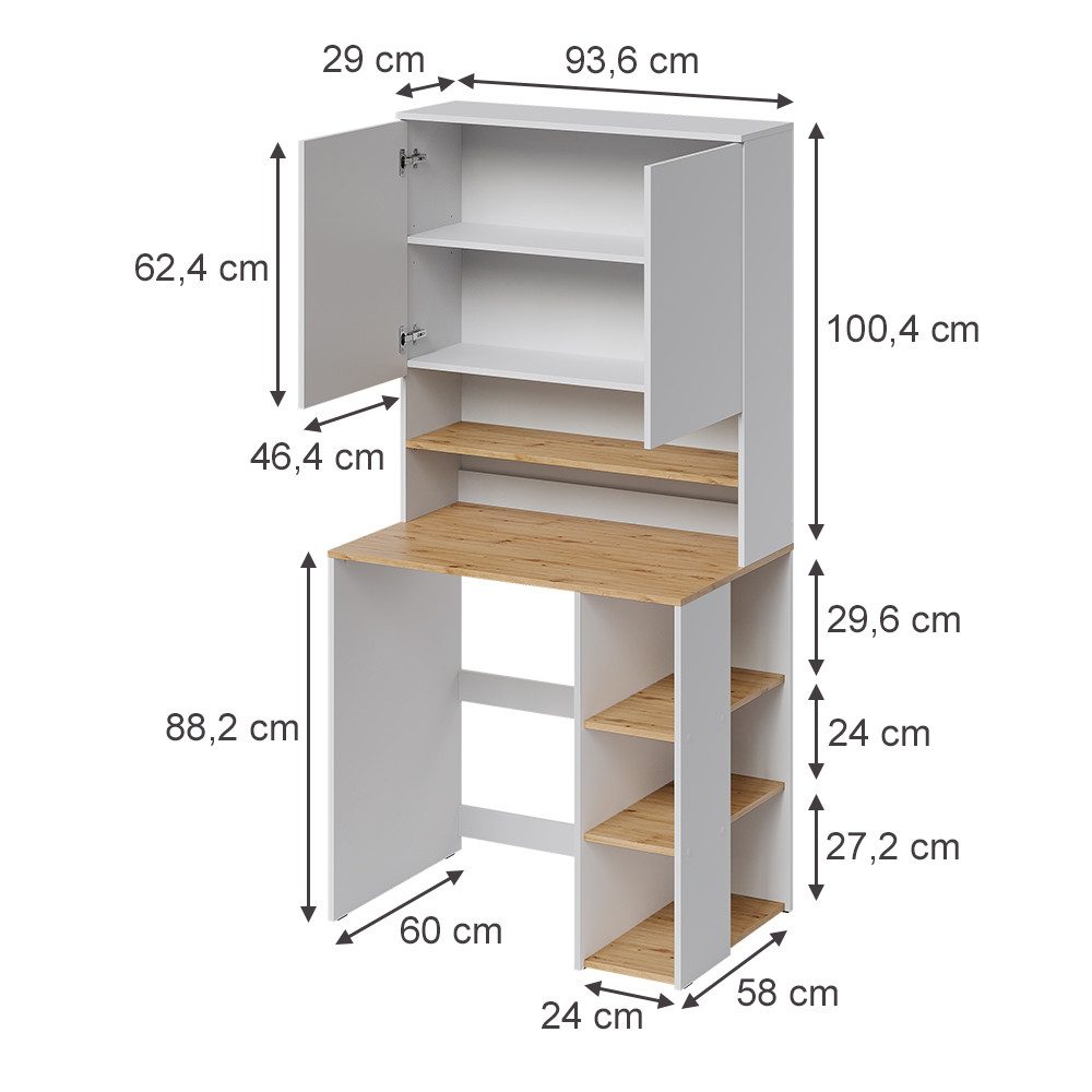 Vicco Waschmaschinenumbauschrank Viktor, Weiß/Artisan-Eiche, 93.6 x 88.2 cm 2 Teile mit Regal (1-St)