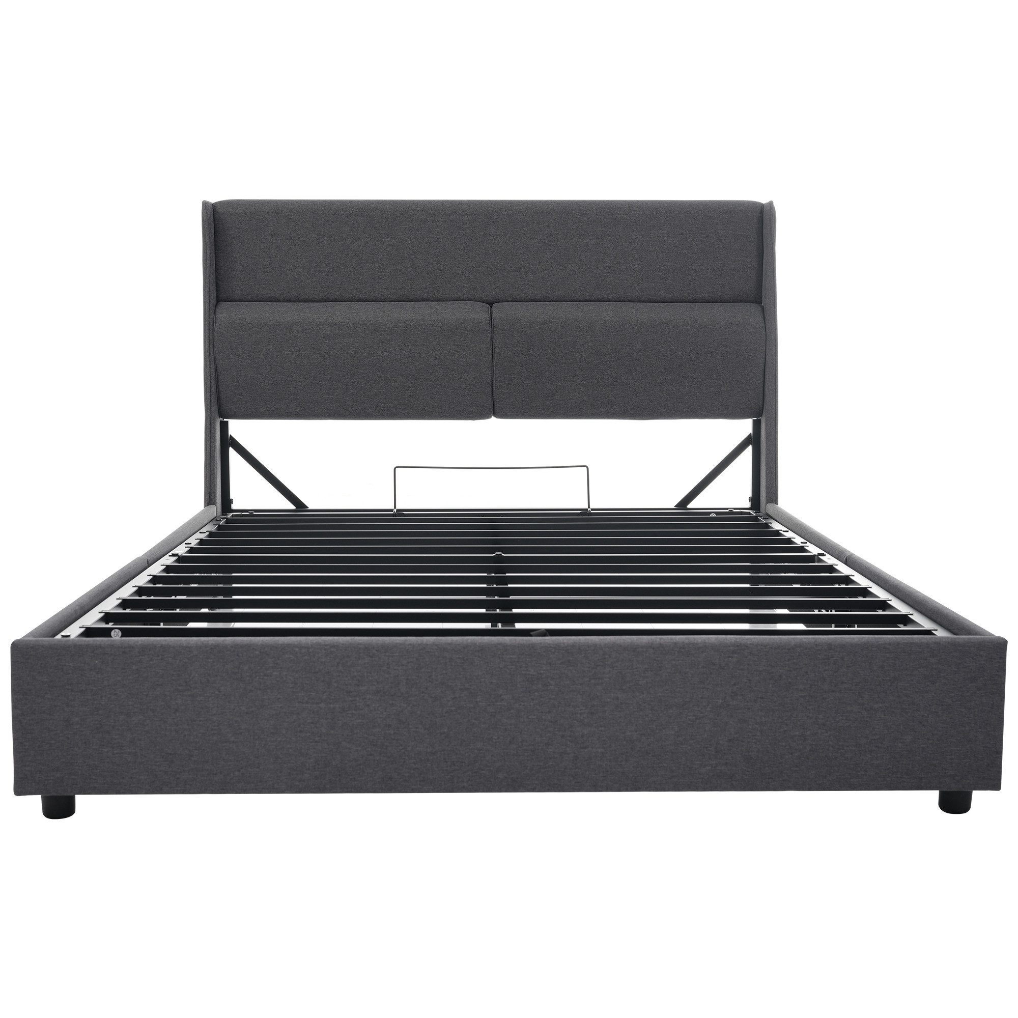 MC Star Polsterbett Doppelbett 180x200cm mit Verstellbare Kopfstützen,Hydraulisches (Hydraulisches Bettgestell mit Stauraum, Leinenmaterial Bett mit Metall- Lattenrost,Grau)