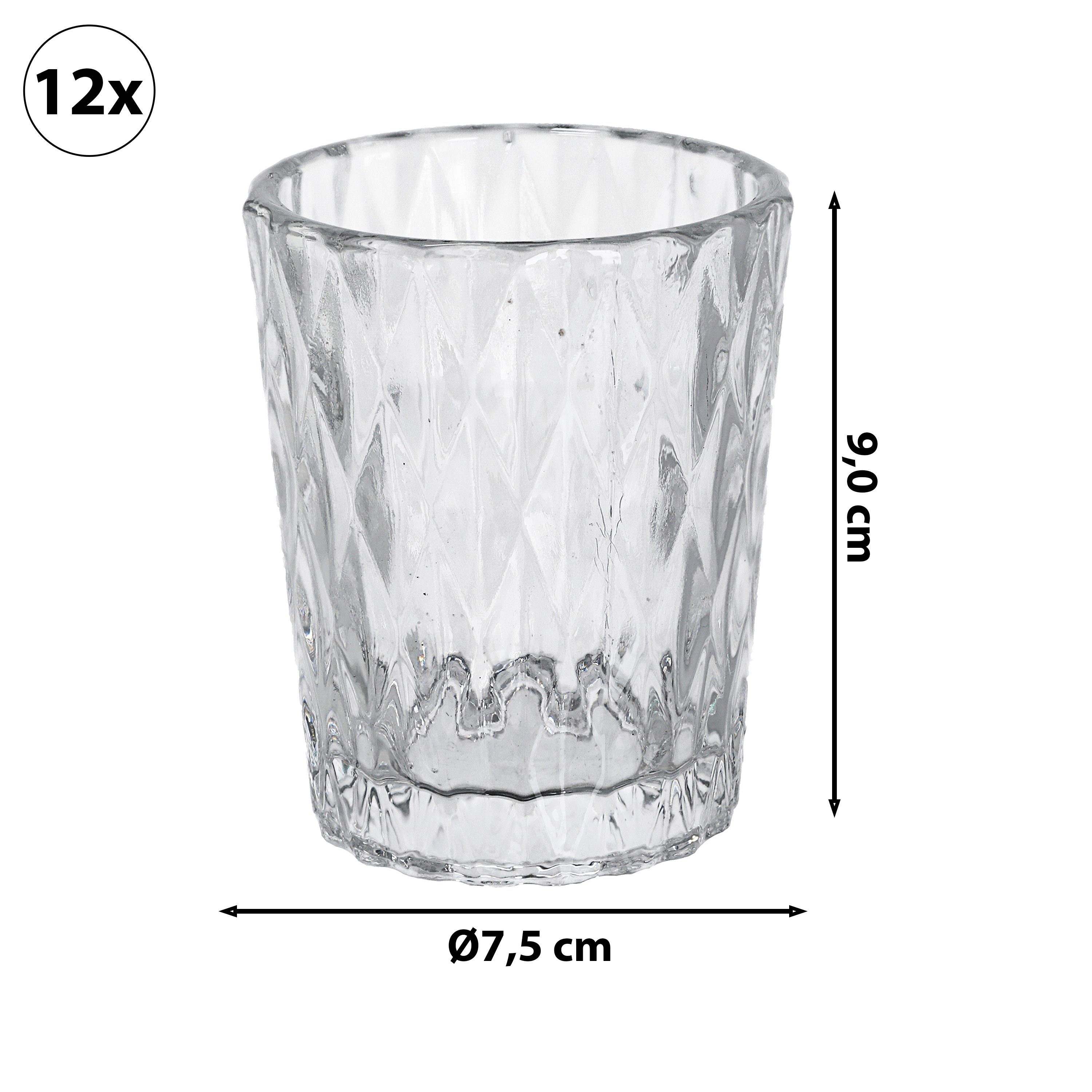 CEPEWA Teelichthalter Windlicht Teelichtglas 12er Set mit Prägung Ø9cm