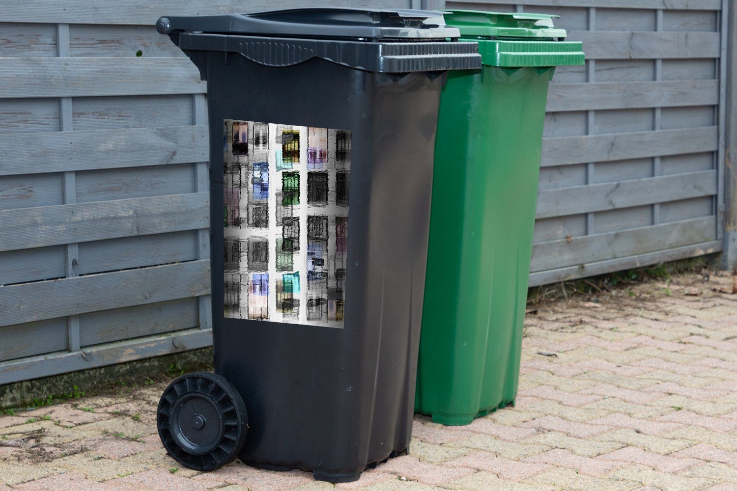 Türen Mülleimer-aufkleber, Sticker, MuchoWow Bunt Abstrakt Abfalbehälter - (1 Wandsticker Mülltonne, Container, - St),