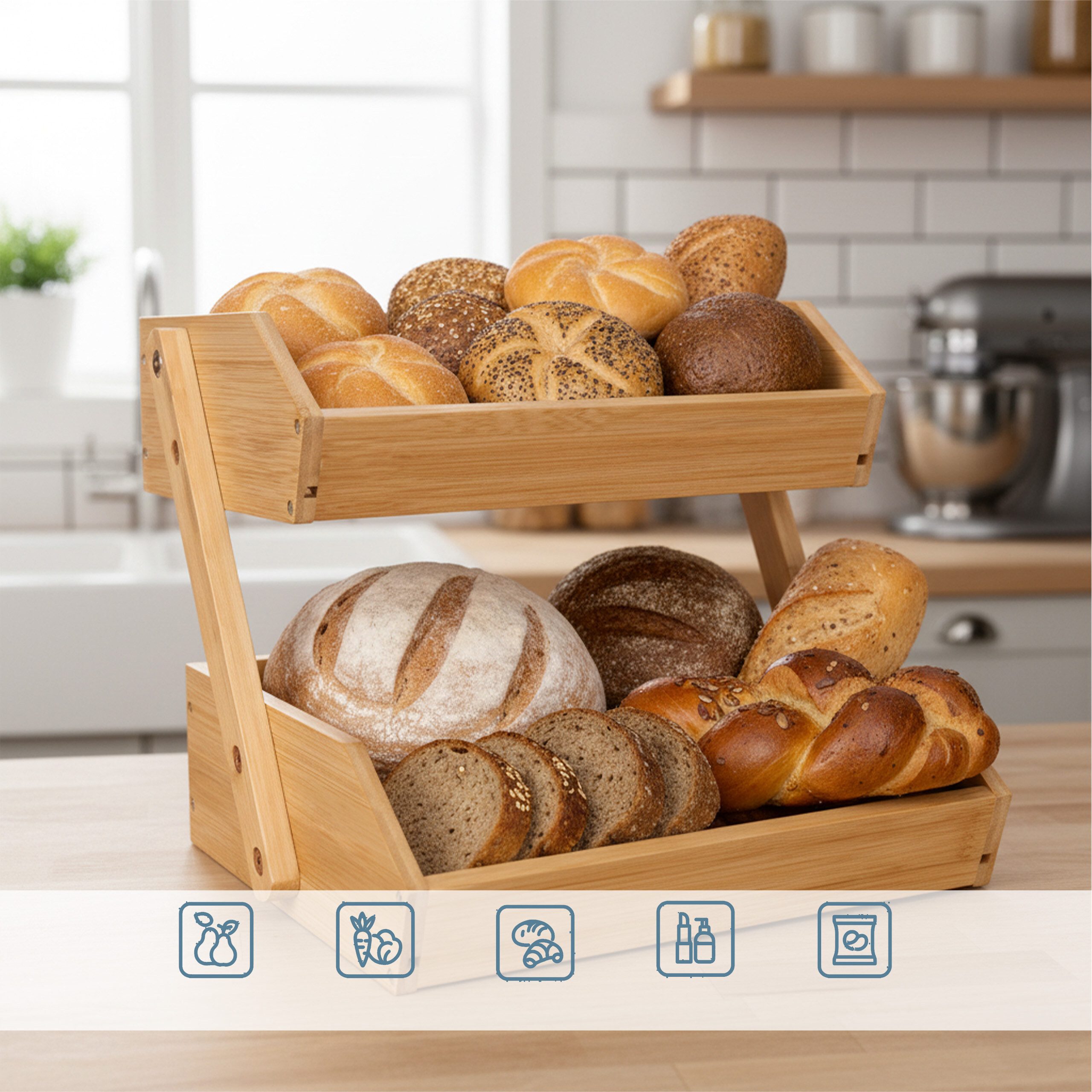 relaxdays Obstschale Obst Etagere Bambus 2 Etagen, Bambus