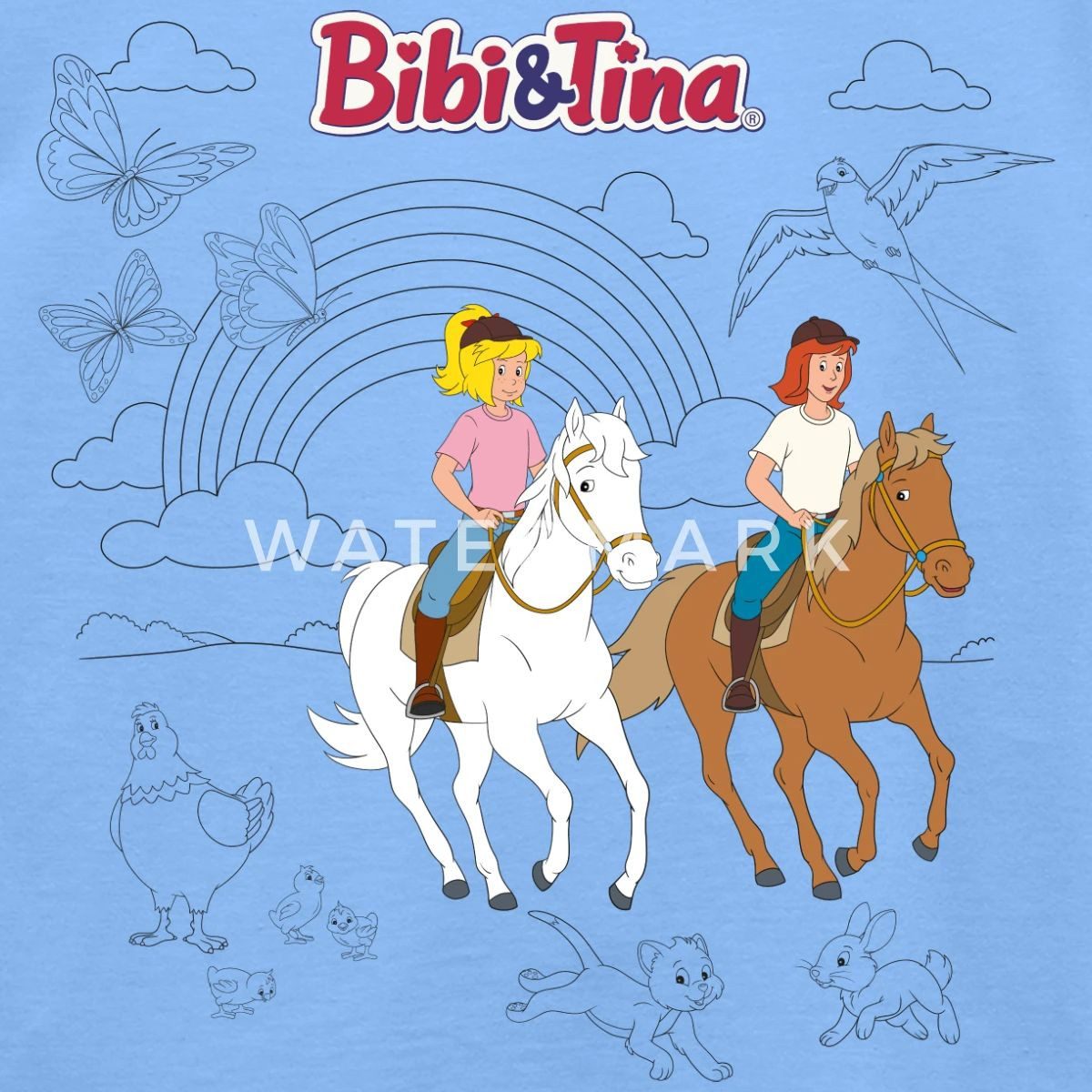 Spreadshirt T-Shirt Bibi & Tina Ausmalmotiv Mit Pferden Kinder T-Shirt (1-tlg)