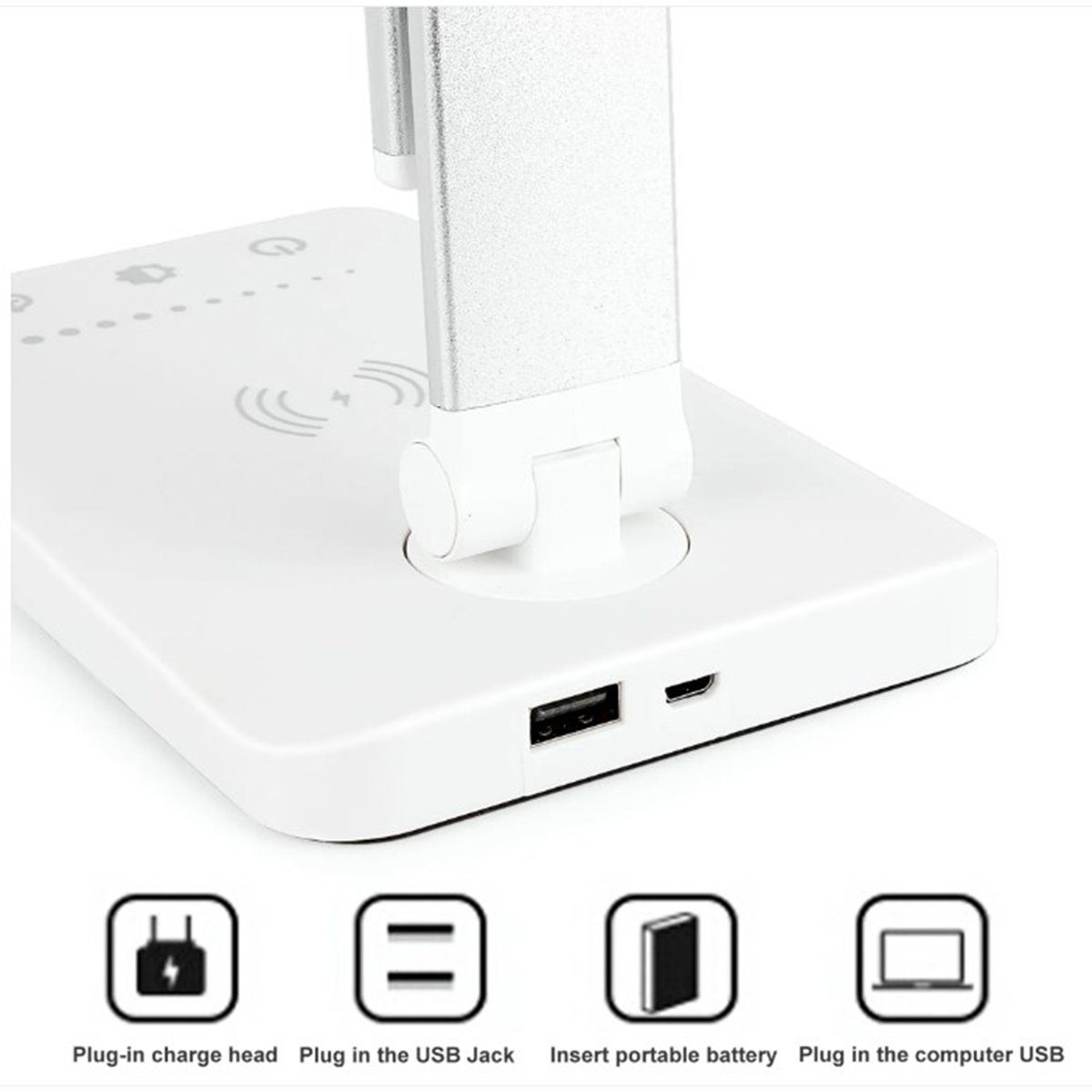 autolock LED Schreibtischlampe LED Schreibtischlampe Dimmbare Tischleuchte Nachttischlampe, 5 Farb und 10 Helligkeitsstufen USB-Anschluss,Wireless Laden