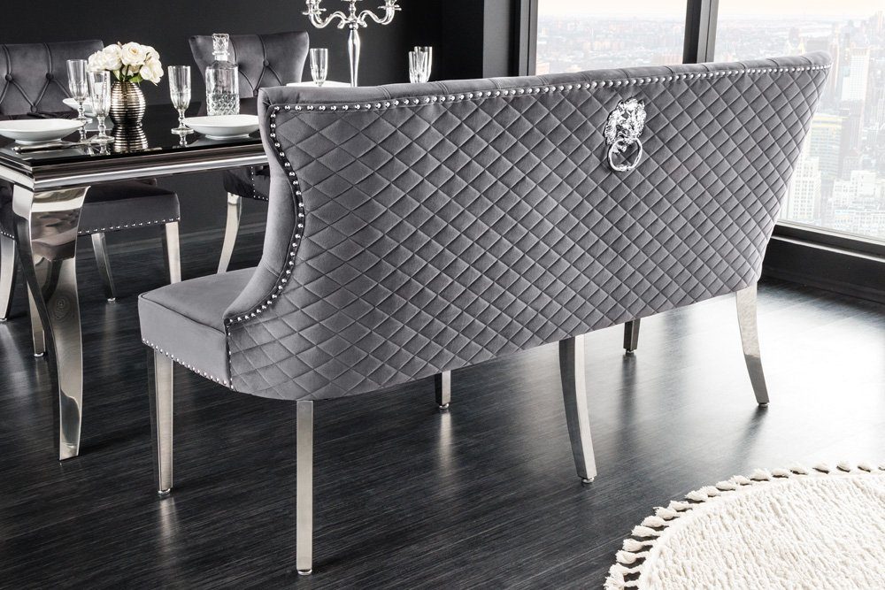 riess-ambiente Sitzbank CASTLE DELUXE 165cm grau / silber (Einzelartikel, 1-St), Esszimmer · Samt · Edelstahl · Rückenlehne · Barock Design