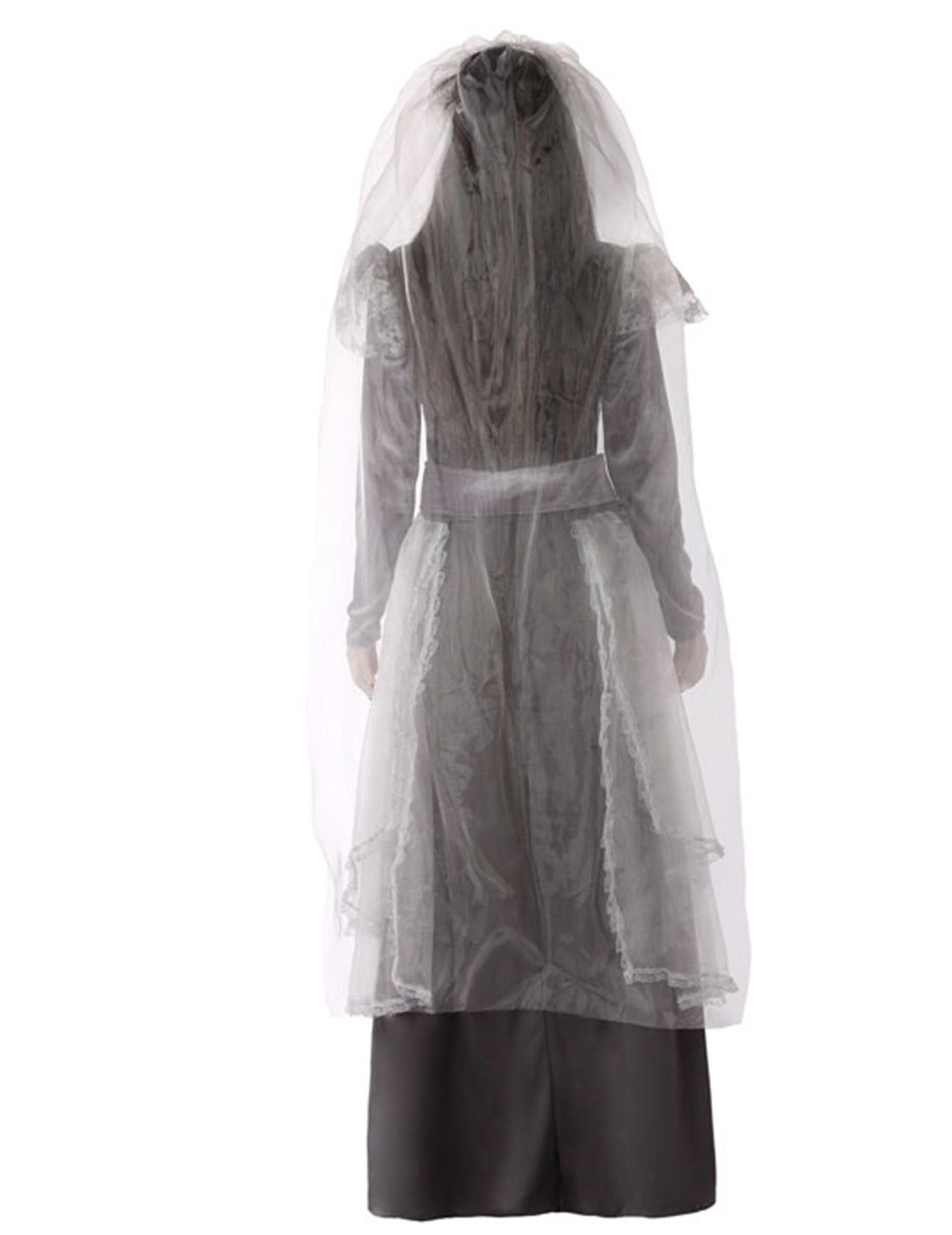 atosa Kostüm Geisterbraut-Kostüm für Damen Halloweenkostüm grau