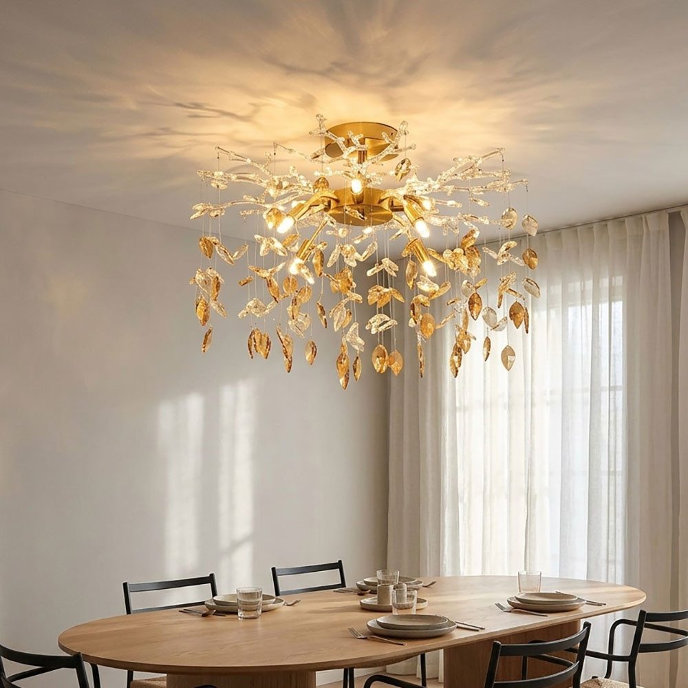 GLOBO LIGHTING Deckenleuchte, Leuchtmittel nicht inklusive, Deckenleuchte Deckenlampe Gold Kristalloptik matt 8-flammig D 61 cm
