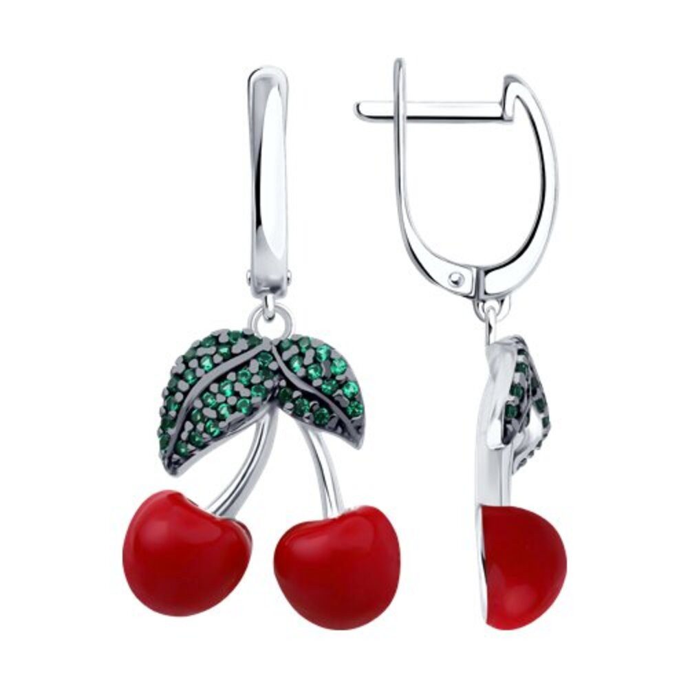Ohrhänger-Set Ohrringe Hänger 925 Silber Kirsche Emaille Zirkon Echtschmuck