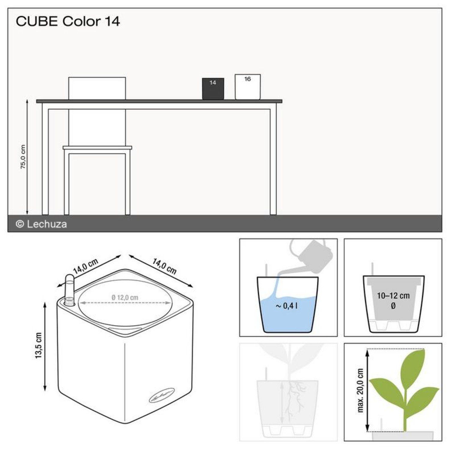 Lechuza® Kräutertopf Cube Color 14 mit Stick-System sandbraun (Komplettset)