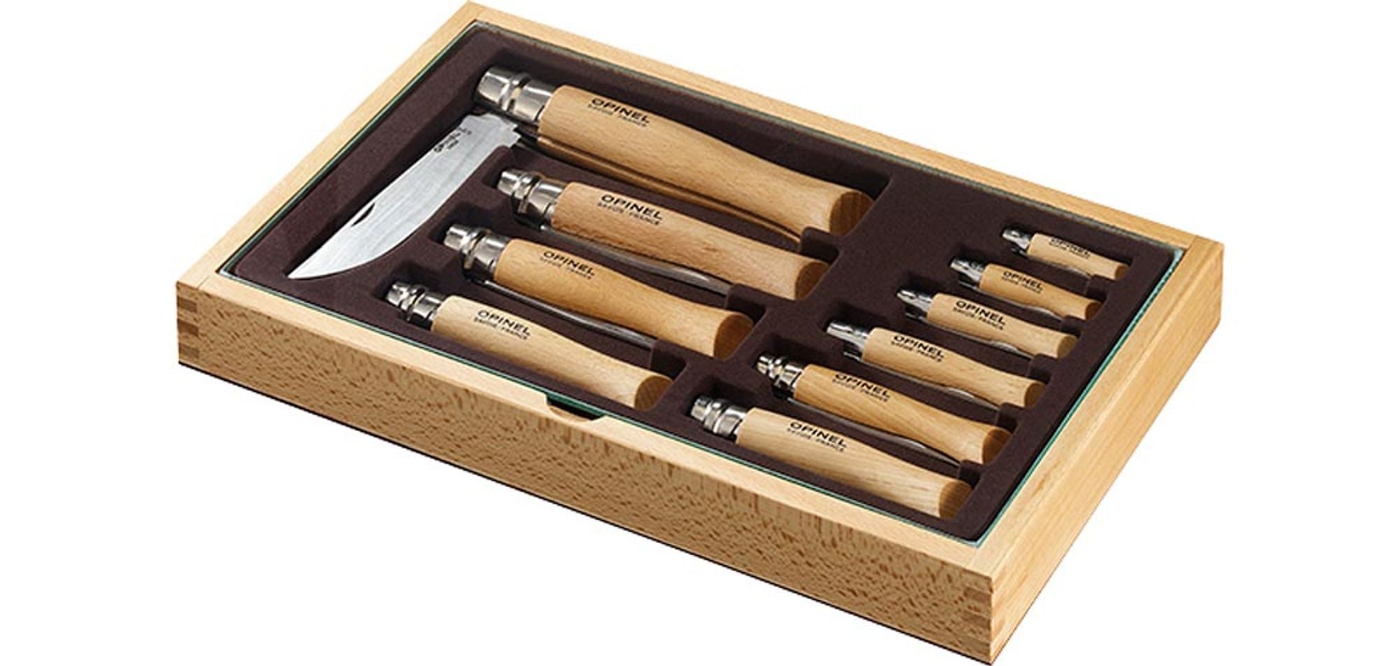 Opinel Taschenmesser Opinel-Sortiment, rostfrei in Holzkassette, 10 Opinel-Messer