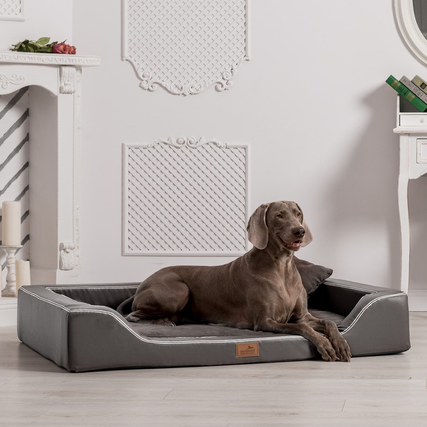 tierlando® Tierbett Orthopädisches LUXUS-Hundebett MELODY LATEX Soft Kunstleder Velours, Anti-Haar Kunstleder, Schmutz- und wasserabweisendes Velours