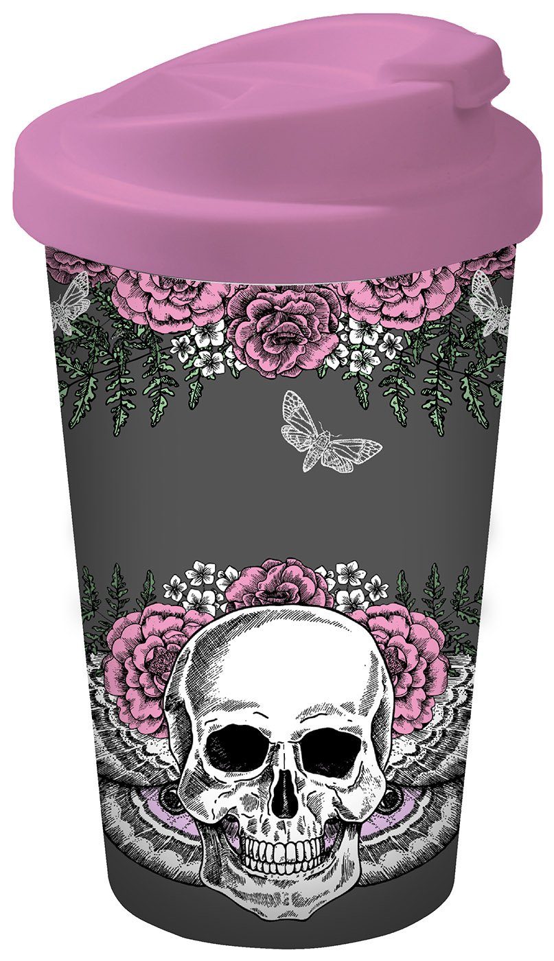 Geda Labels GmbH Coffee-to-go-Becher Lady Skull, 1-tlg., PP, Rosa, 400 ml, doppelwandig, auslaufsicher