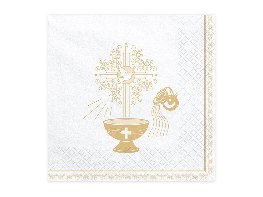 partydeco Papierserviette, Servietten 33x33cm mit Motiv Kelch und Kreuz 20 Stück weiß / gold