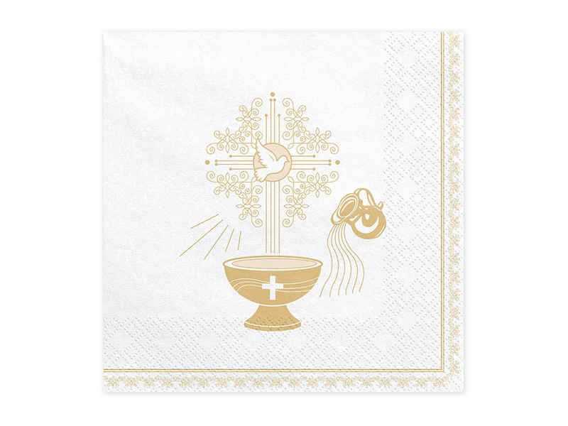 partydeco Papierserviette, Servietten 33x33cm mit Motiv Kelch und Kreuz 20 Stück weiß / gold