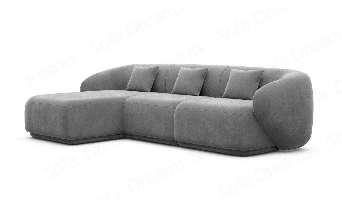 Sofa Dreams Ecksofa mit Polster Marbella Form Couch mane L Design Sofa kurz Samtstoff Loungesofa Stoffsofa, dunkelgrau92