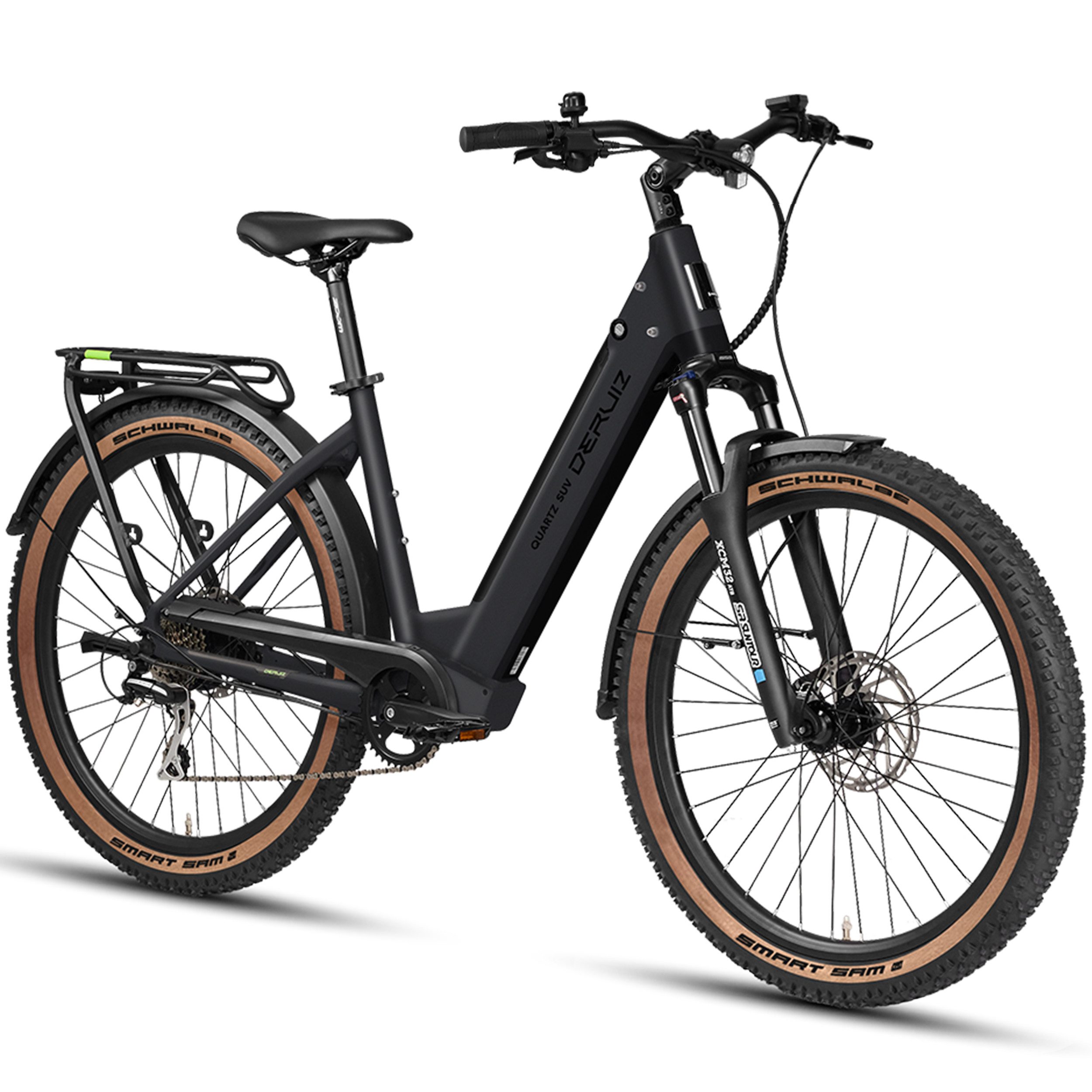 DERUIZ E-Bike Cityrad 28 Zoll, Quartz SUV, 160 km, Drehmomentsensor, mit Bluetooth & APP, 8 Gang SHIMANO, Kettenschaltung, Mittelmotor, 644 Wh, (5 Stufen,Lockout-Federgabel,LCD-Farb-Display,120 Lux Frontlicht), Elektrofahrrad, bis zu ca. 140kg, RH: 46 cm, hydr. Scheibenbremsen