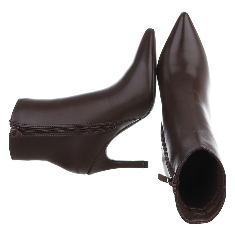 Ital-Design Damen Stiefelette mit Stiletto-Absatz und Spitze High-Heel-Stiefelette (92125502) Pfennig-/Stilettoabsatz Stiefeletten in Braun