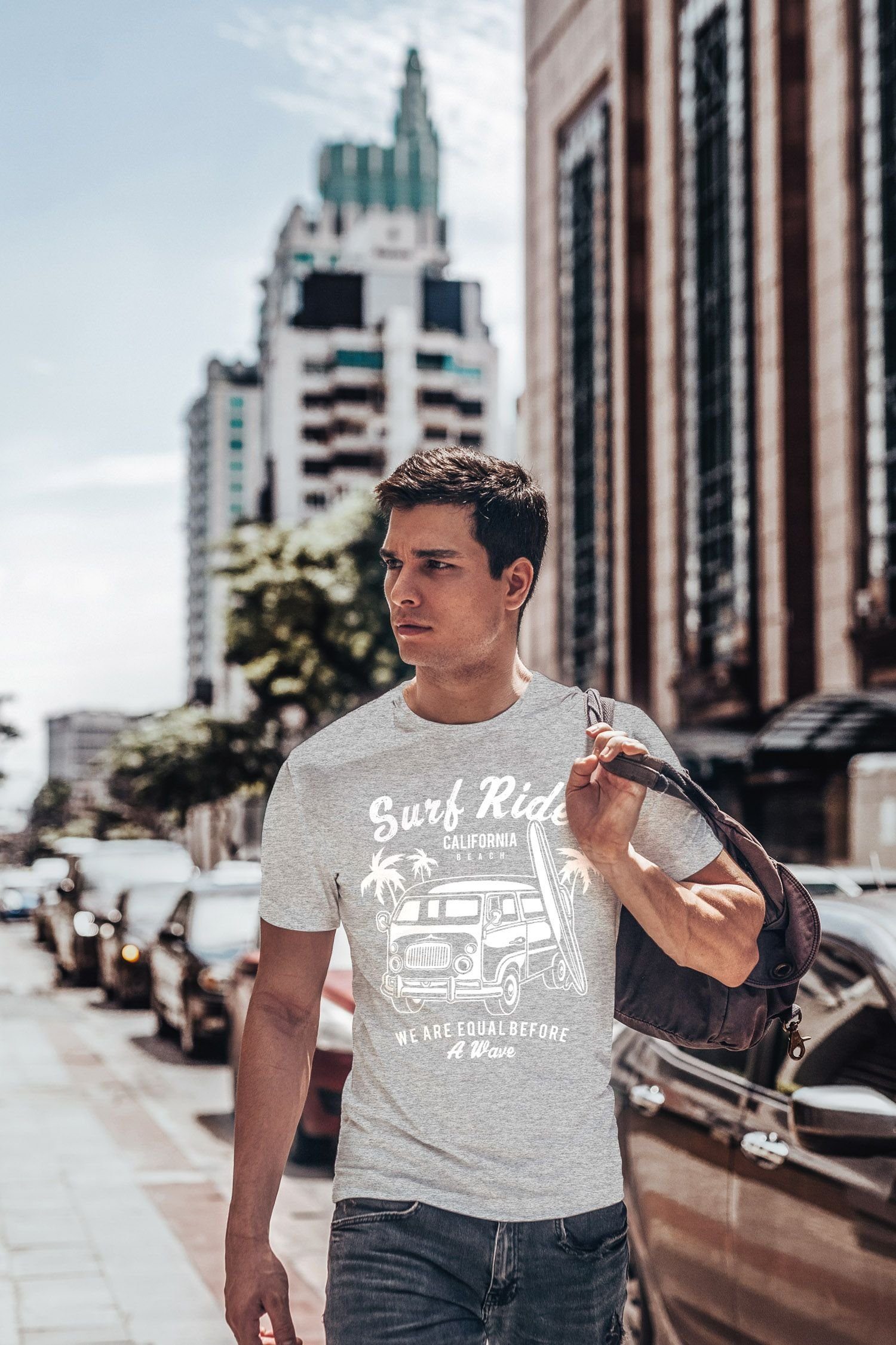 Neverless Print-Shirt Herren T-Shirt Bus Surfing Retro Slim Fit mit Print – Bild 4 von 5