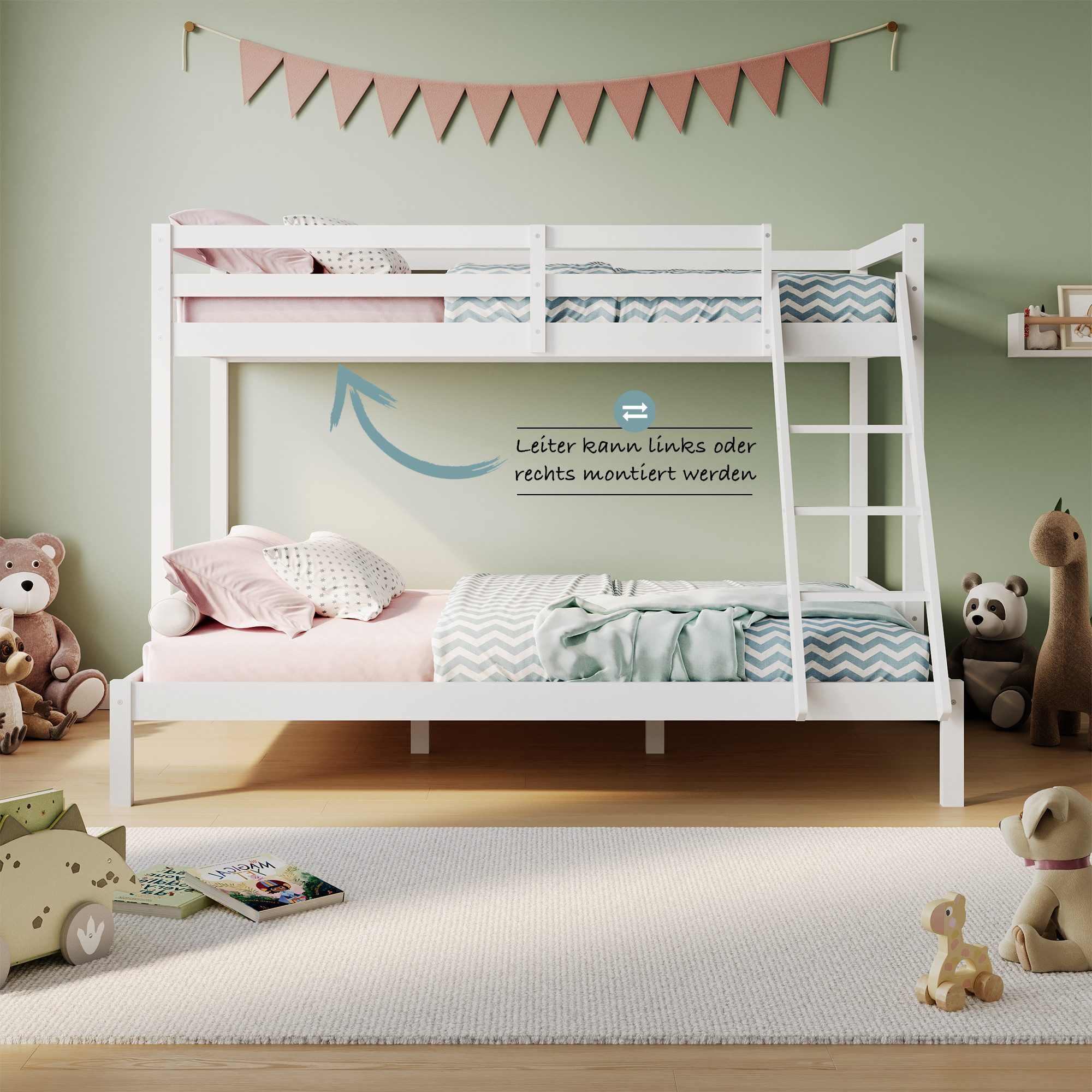 Kids Collective Hochbett 140x200 Etagenbett, EN 747-Zertifizierung und platzsparendem Design Stockbett 206x147x145 cm, mit Matratze, weiß – Bild 4 von 5