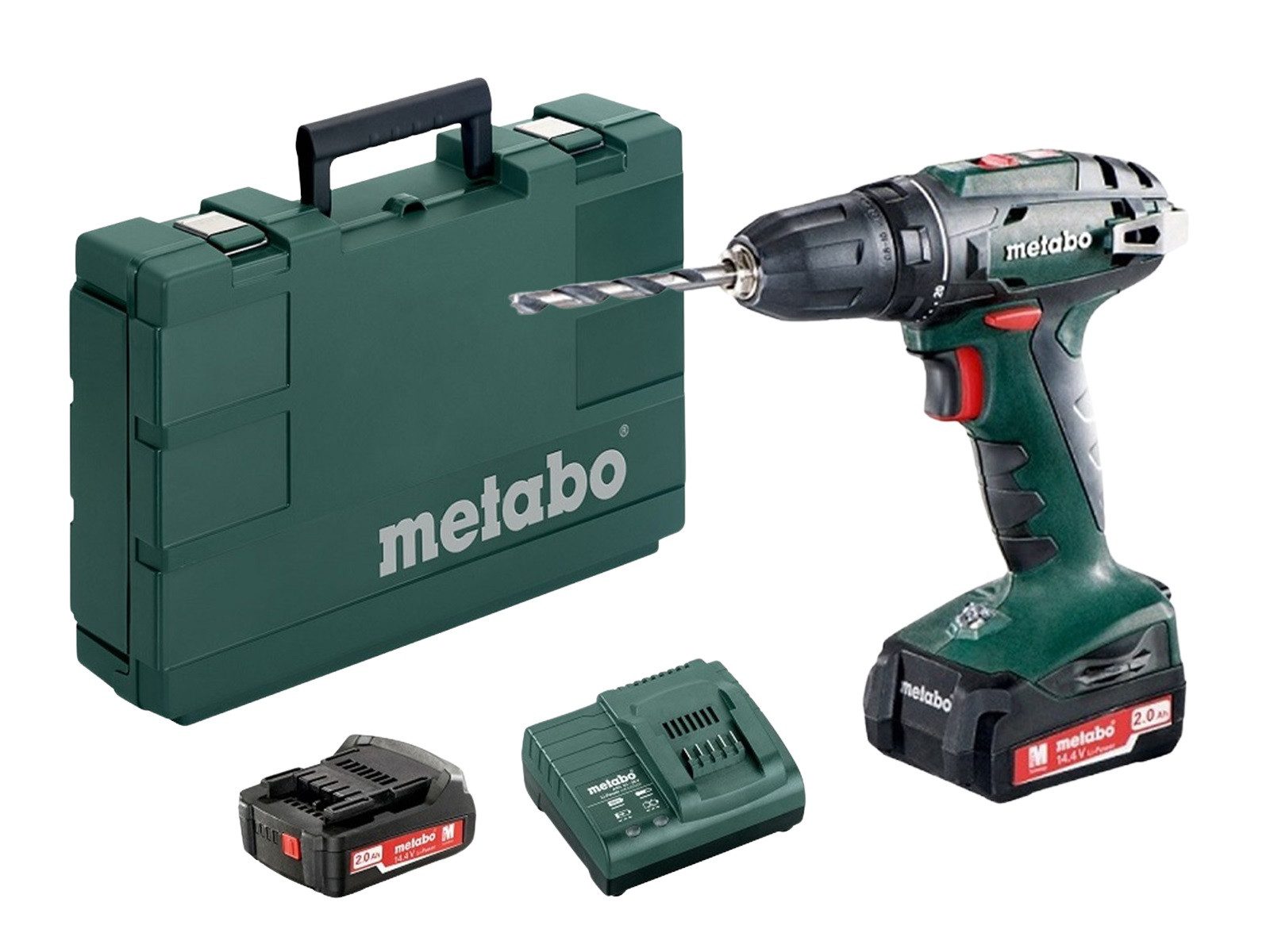 metabo Akku-Bohrmaschine Metabo Akku-Bohrschrauber Set 14,4 V inkl. 2x 2,0 Ah Akku, 14,4 V, (5-tlg)