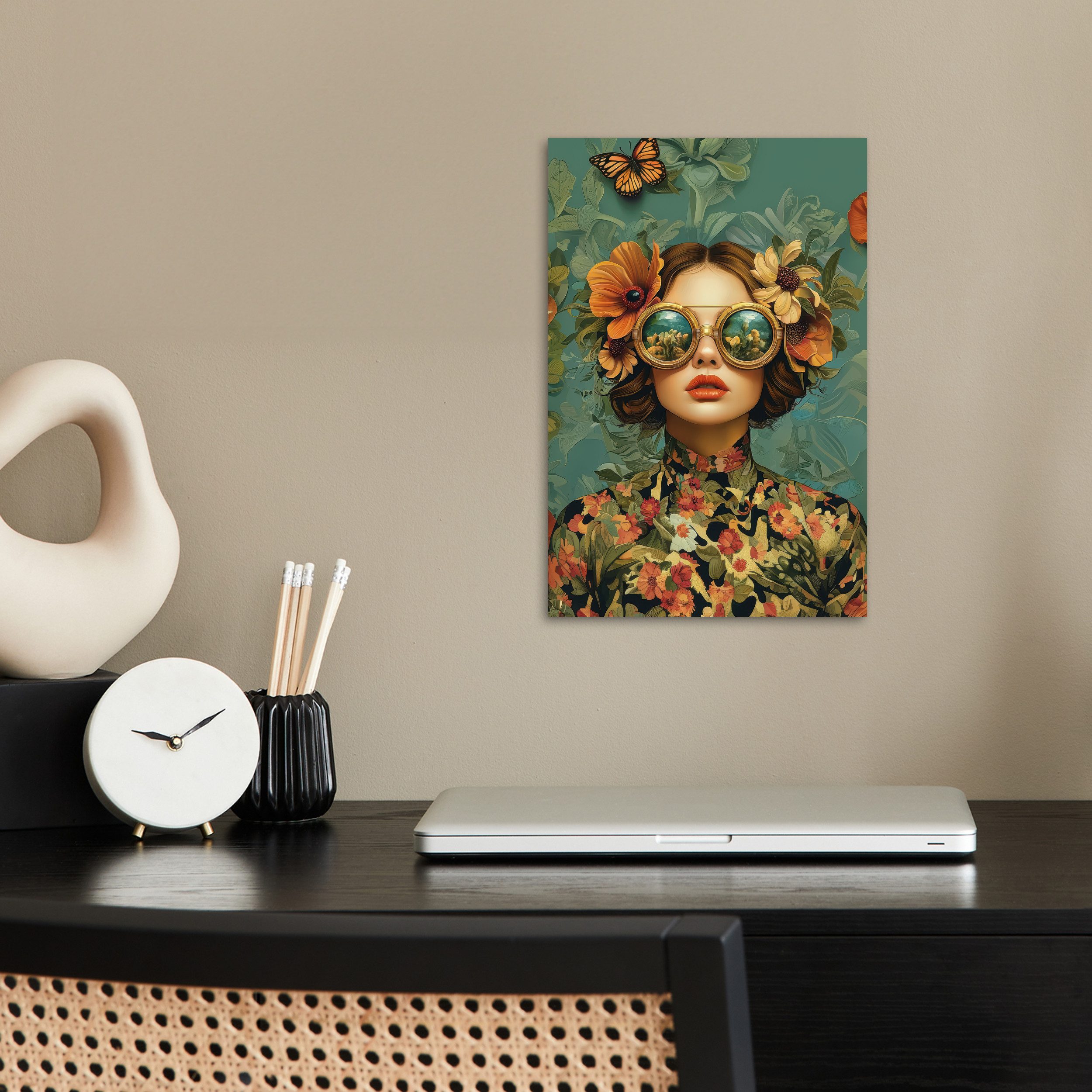 MuchoWow Poster Frau - Blumen - Schmetterlinge - Natur - Vintage, (1 St), P günstig online kaufen