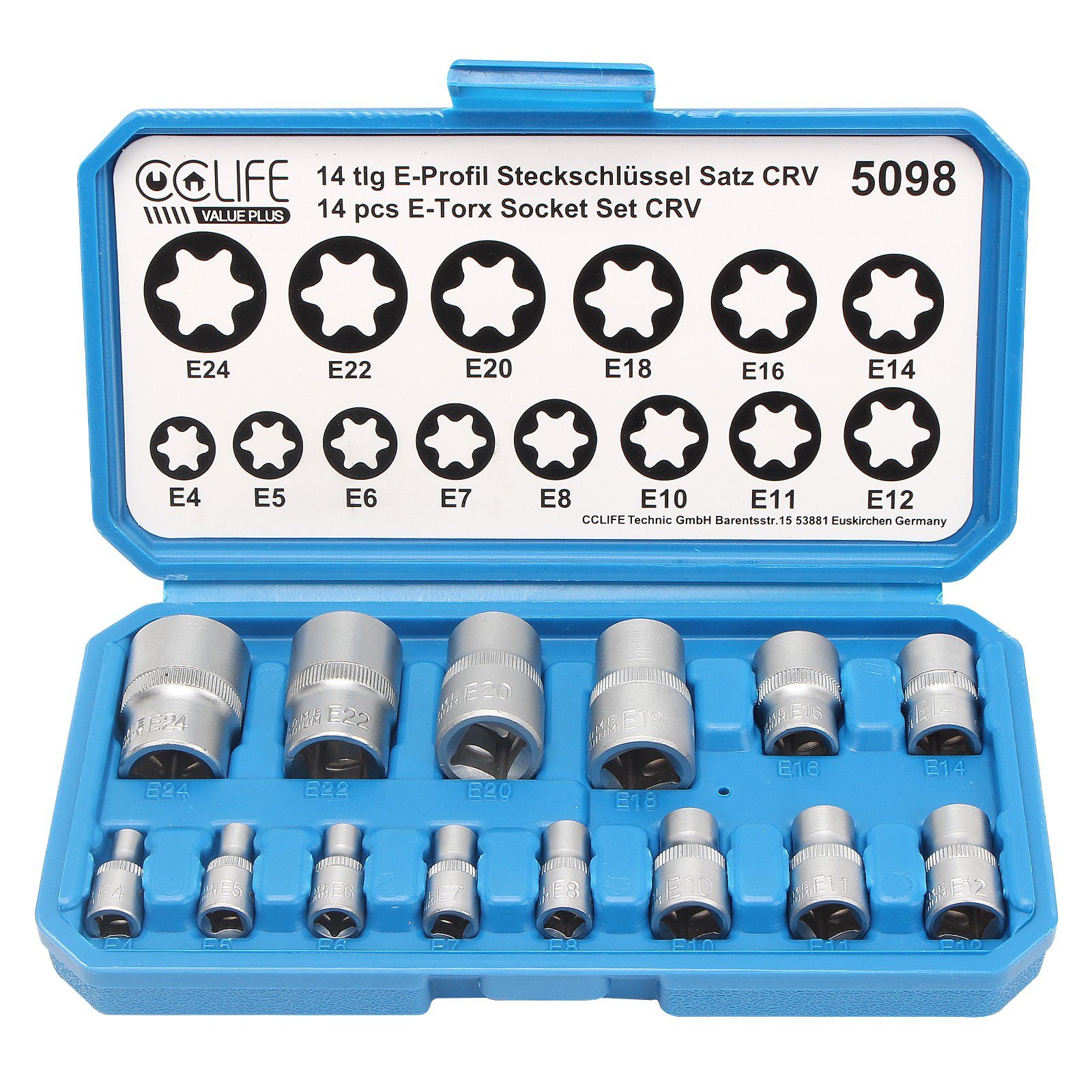 CCLIFE Steckschlüssel Außen Torx Nüsse Set E Steckschlüssel Stecknuss E4-E24 1/2 3/8 1/4